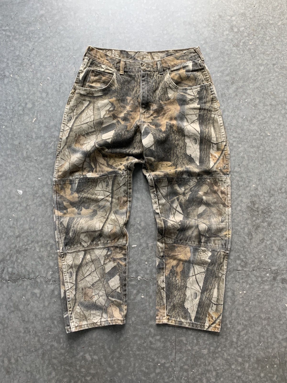 Wrangler RealTree Camo Double Knee Tapered Denim Pants (Men's W36 equivalent) cotton Khaki type sage green Vintage Second Hand
