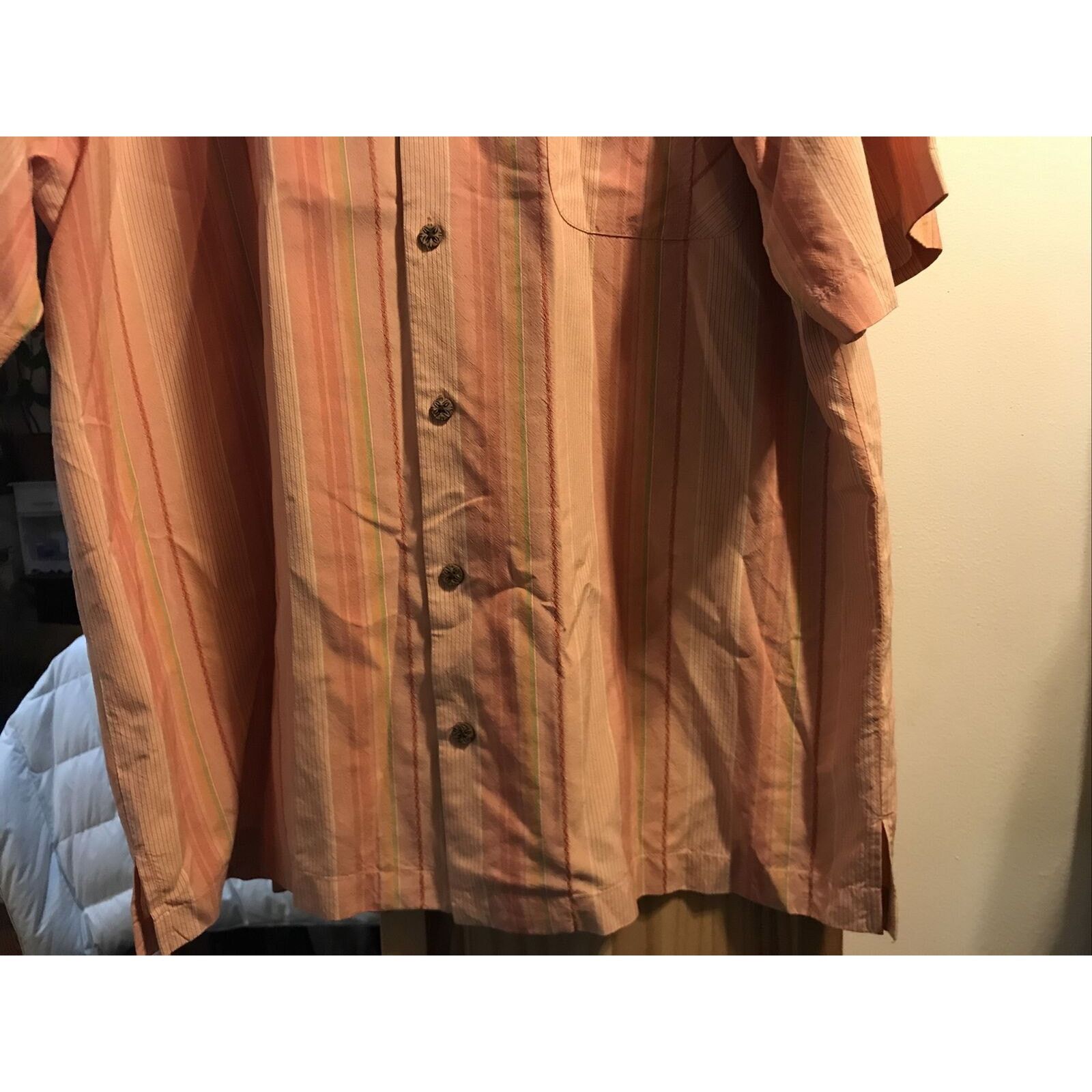 Tommy Bahama Tommy Bahama Men L Salmon Striped Silk Button Hawaiian Shirt Size US L / EU 52-54 / 3 - 8 Thumbnail