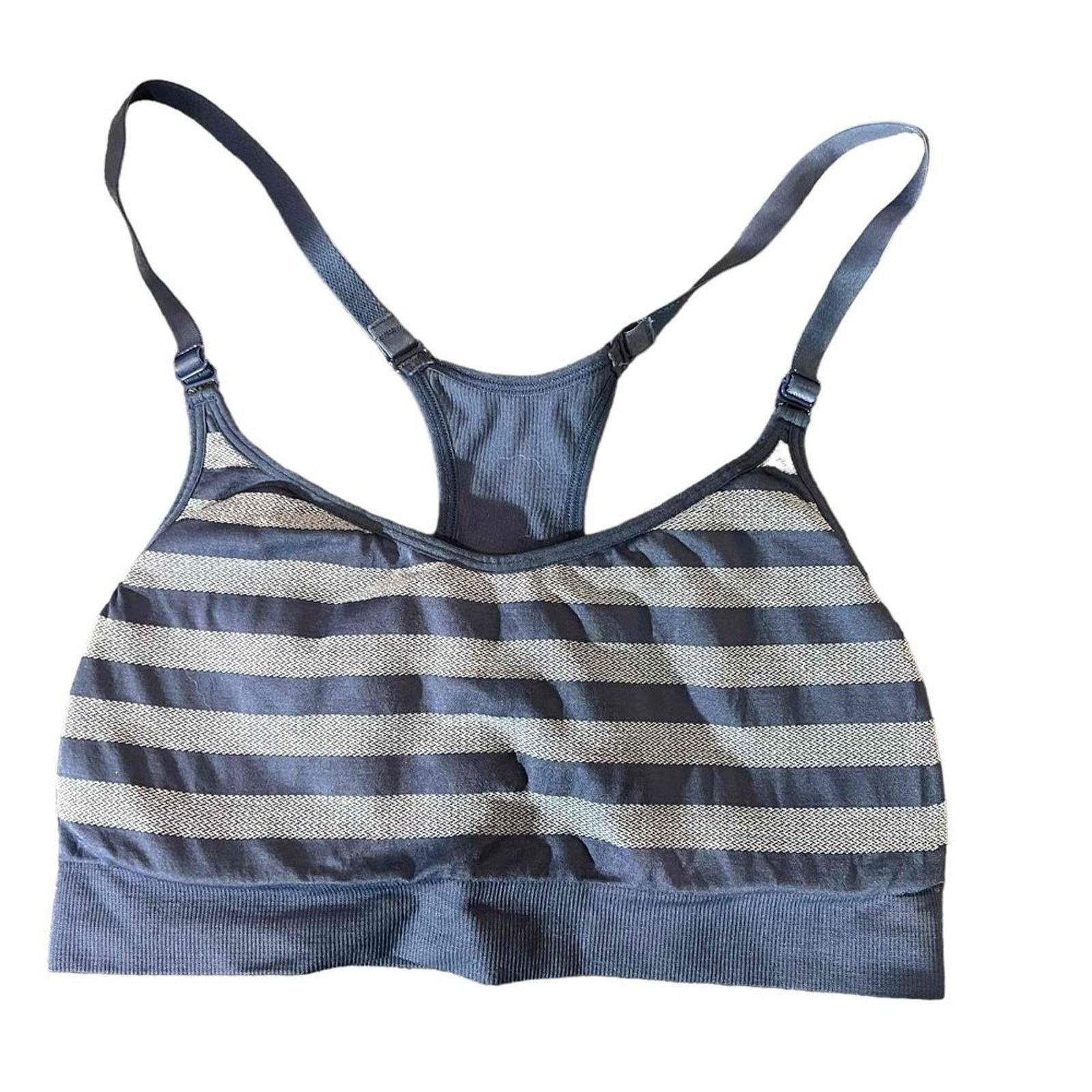 Spalding Spalding Sports Bra Womens Large Gray Striped Racerback Size ONE SIZE - 2 Thumbnail