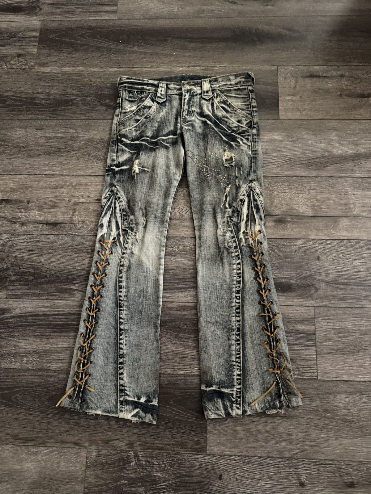 Tornado Mart Tornado mart washed butterfly lace up jeans Size US 30 / EU 46 - 1 Thumbnail