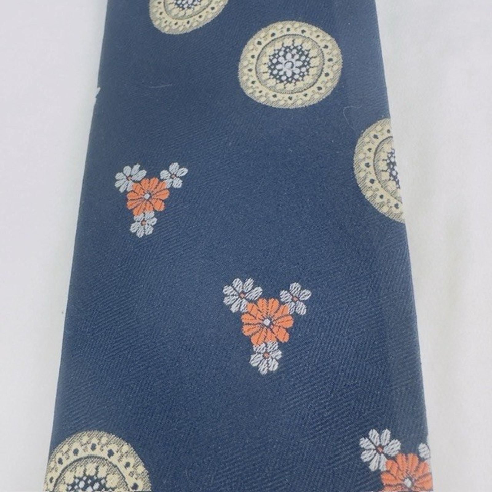 Other Damon Necktie Navy w/Floral Disk & Bouquets Union Preppy VTG Size ONE SIZE - 8 Thumbnail