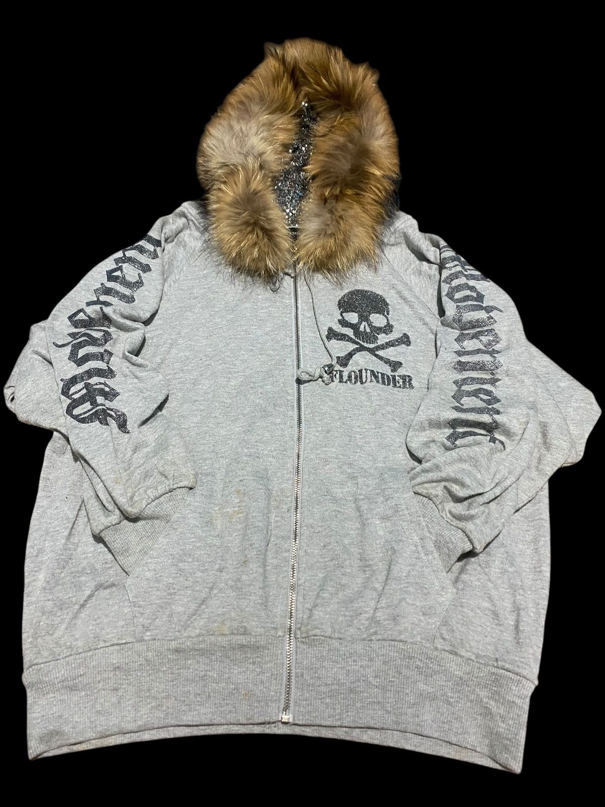Japanese Brand 2000s Plein Beaute Glitter Skull baggy fur hoodie Size US L / EU 52-54 / 3 - 1 Thumbnail
