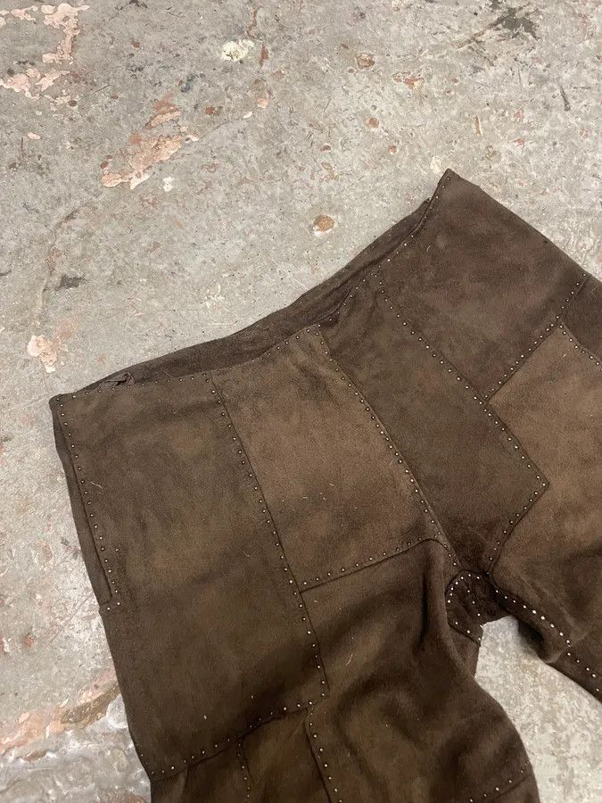 Fendi 2000s Fendi Khaki Suede Leather Studded Patchwork Pants Size US 31 - 6 Thumbnail
