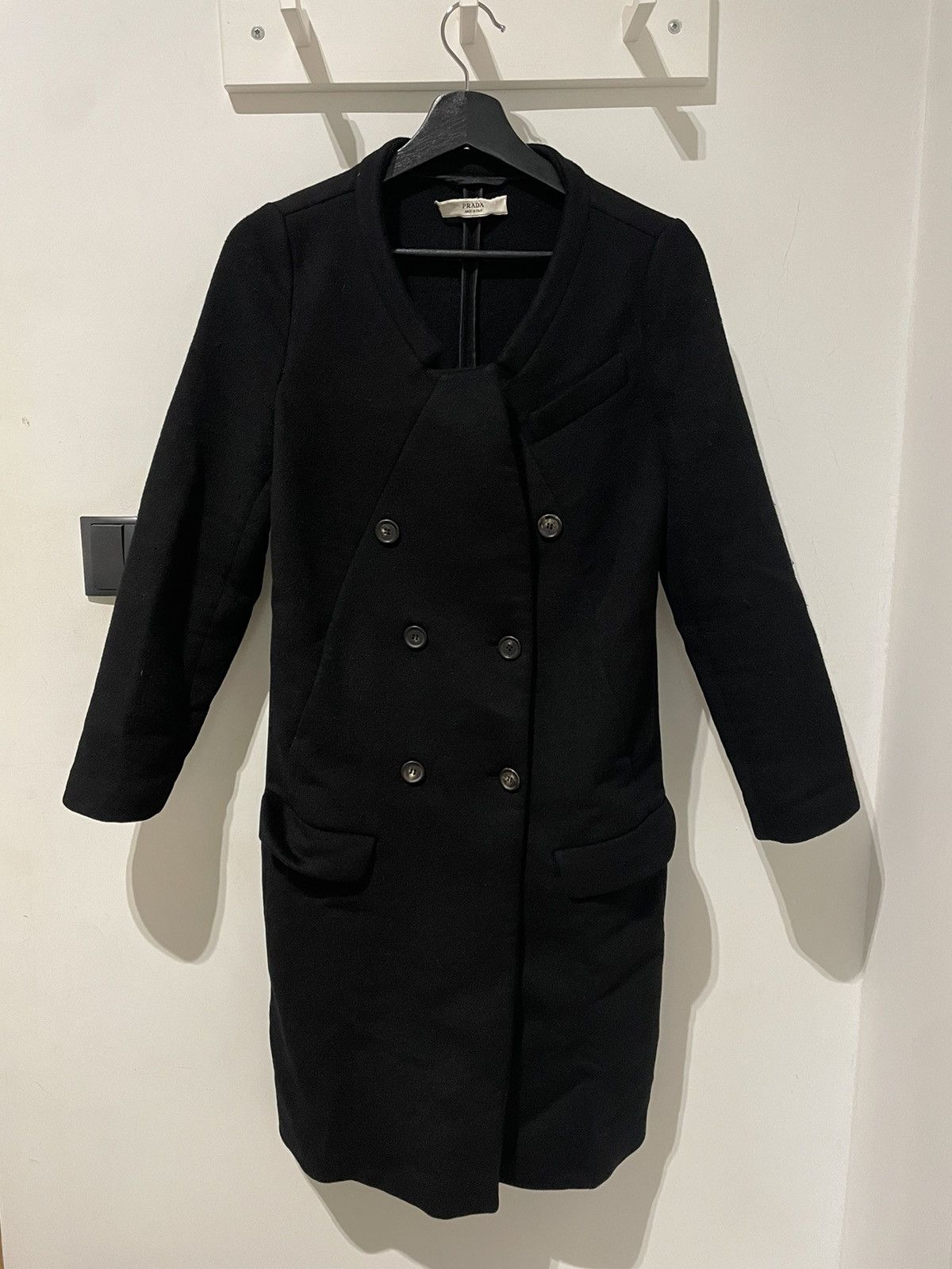 image of Prada Wool/angora Coat S Double-Breasted in Black, Women's (Size Small)