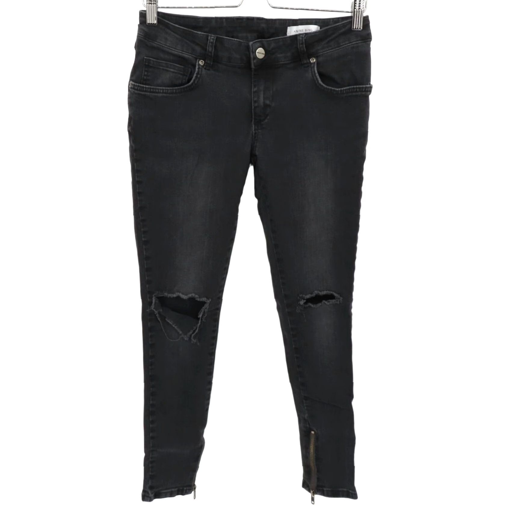 Anine Bing ANINE BING Womens Jeans 27 Gray Black Ankle Zip Distressed Denim Pants Size 27" / US 4 / IT 40 - 2 Thumbnail