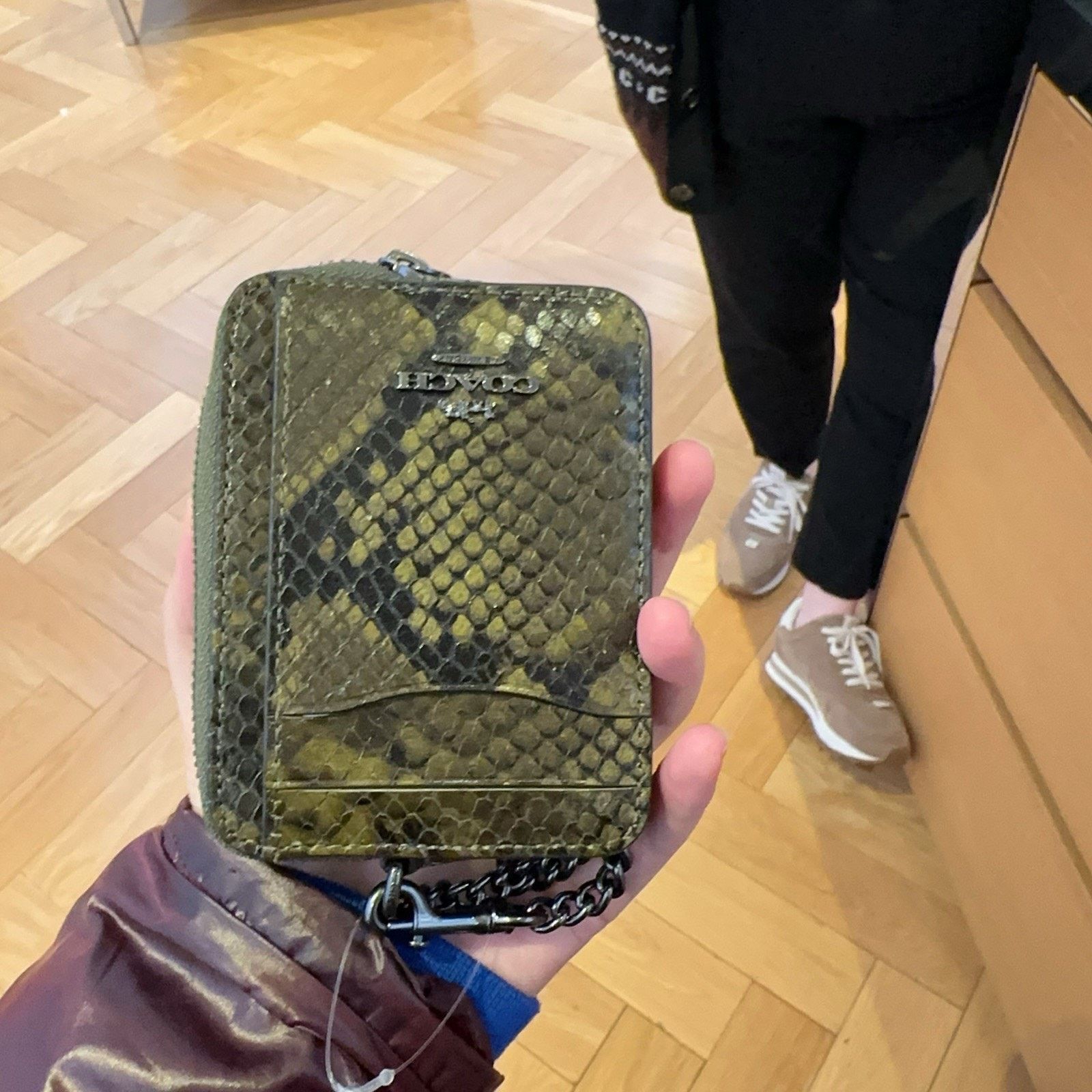 Coach NWT Coach Zip Card Case Wallet Snakeskin Leather Olive Size ONE SIZE - 3 Thumbnail