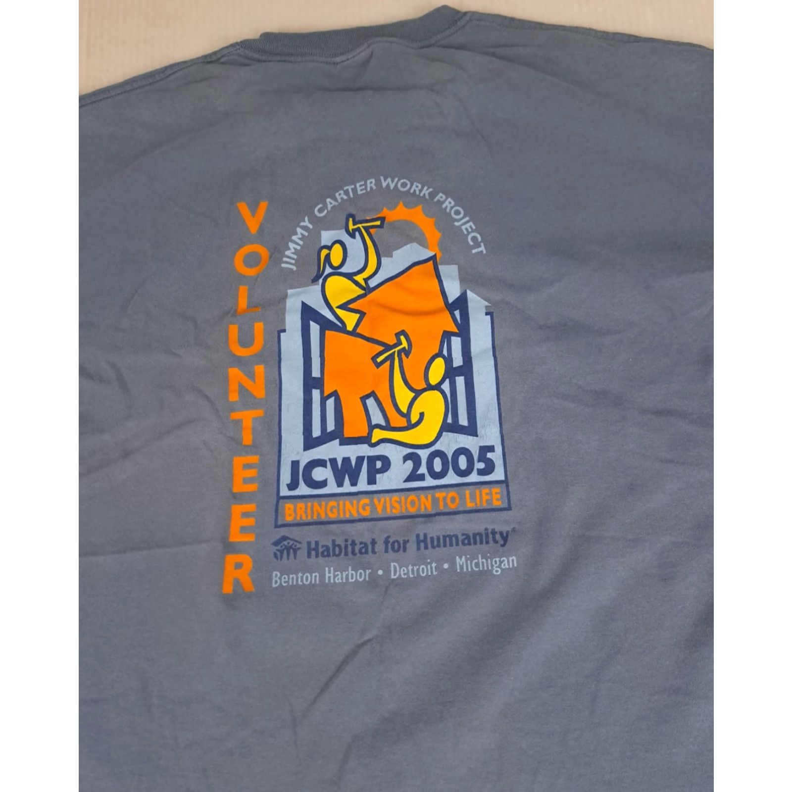 Habitat VINTAGE Jimmy Carter Work Program 2005 Michigan Habitat for Humanity T-Shirt 2XL Blue Cotton Crew Neck Short Sleeve Gildan Heavy Cotton Unisex Adults Size US XXL / EU 58 / 5 - 7 Thumbnail