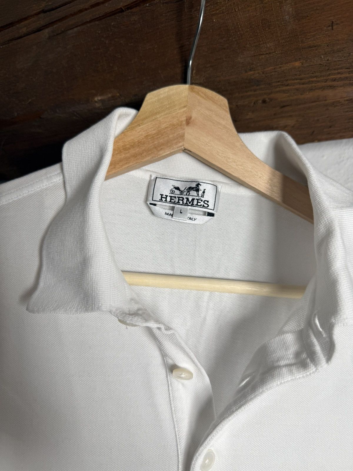 Hermes Hermès White Cotton Polo Shirt Size L Size US L / EU 52-54 / 3 - 3 Thumbnail