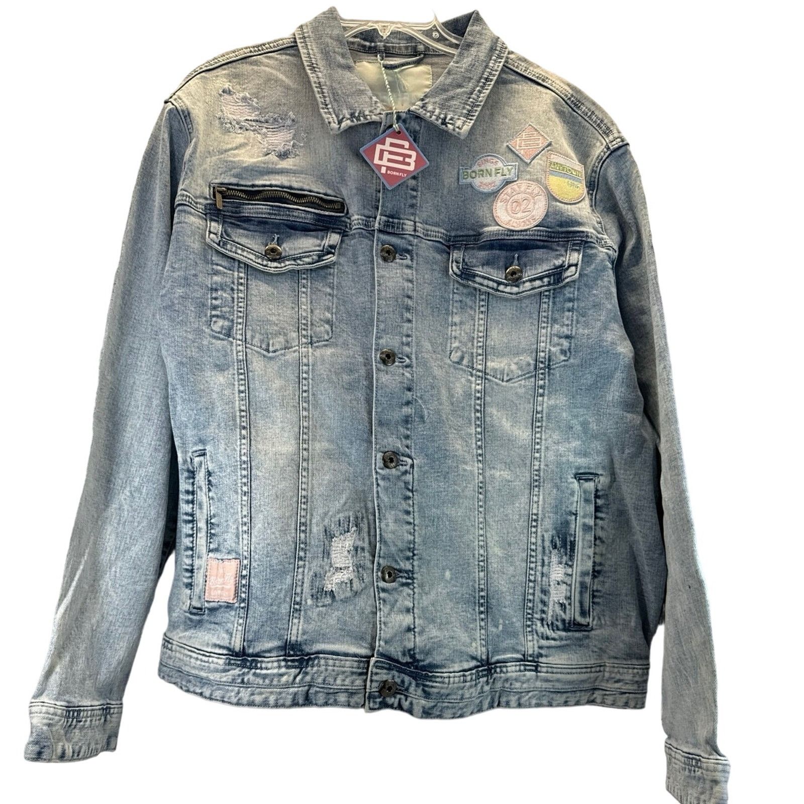 Born Fly Born Fly Lt Denim Jacket Distressed Embroidered men sz 2XL Size US XXL / EU 58 / 5 - 1 Thumbnail