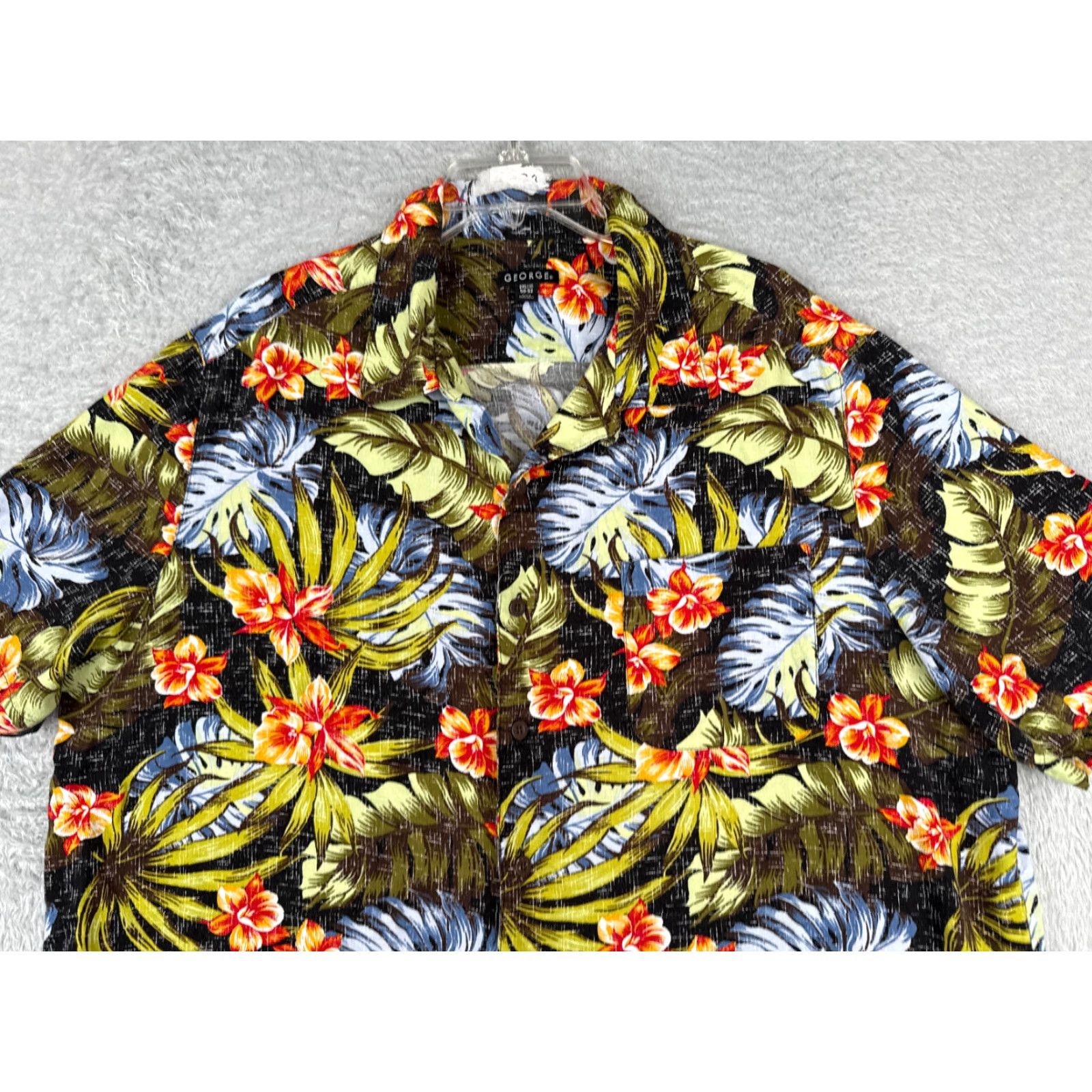 George George Button-Up Shirt Mens 2XL Green Floral Palm Leaf Print Hawaiian Rayon Size US XXL / EU 58 / 5 - 4 Thumbnail