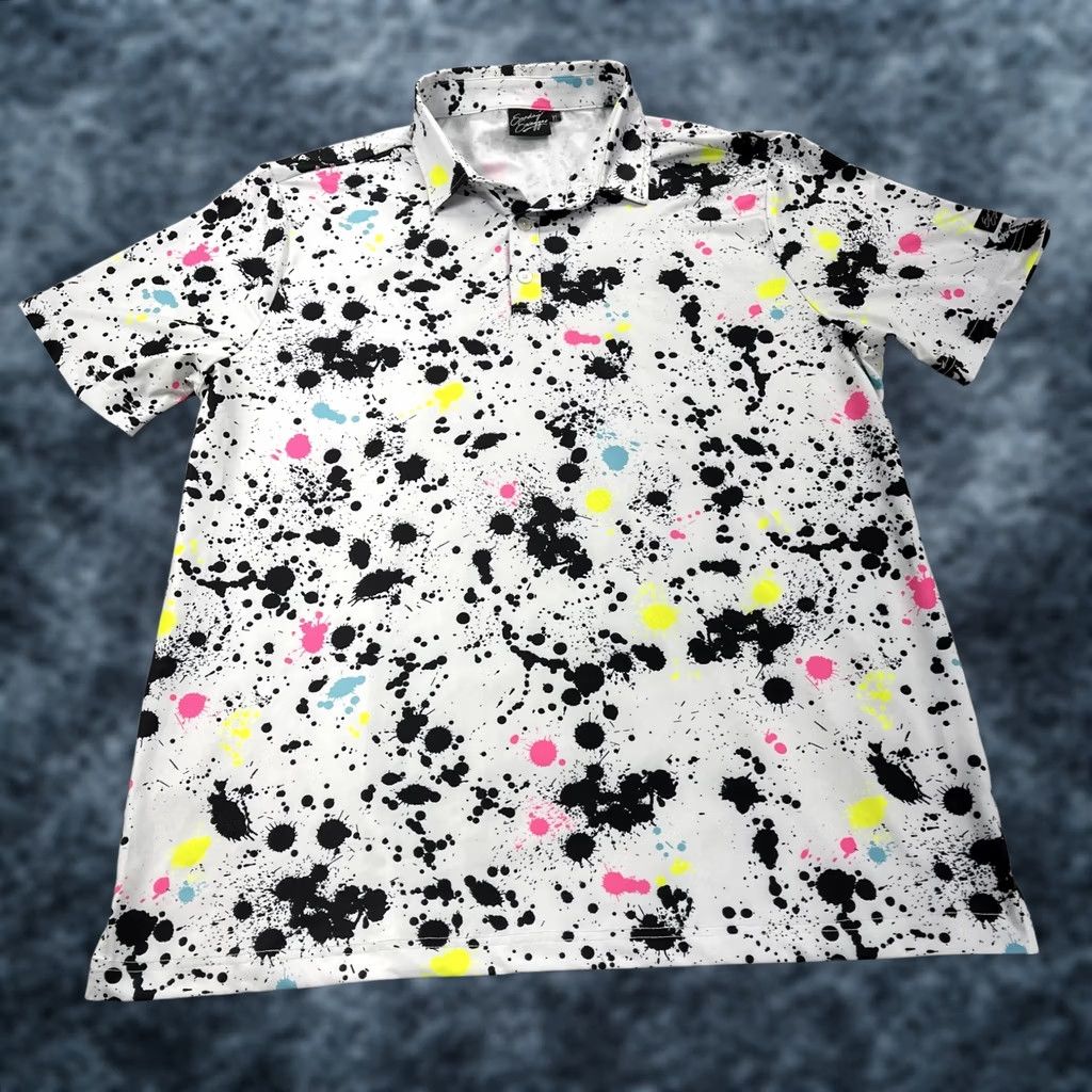 Vintage Sunday Swagger Polo Shirt Mens XL White Paint Splatter Golf Performance Shirt Size US XL / EU 56 / 4 - 1 Thumbnail