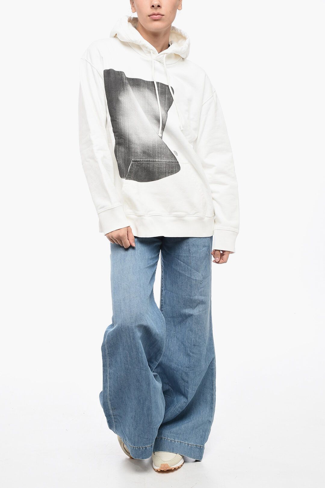 Maison Margiela og1mm1224 Unisex Brushed Cotton Printed Hoodie in White Size S / US 4 / IT 40 - 4 Thumbnail