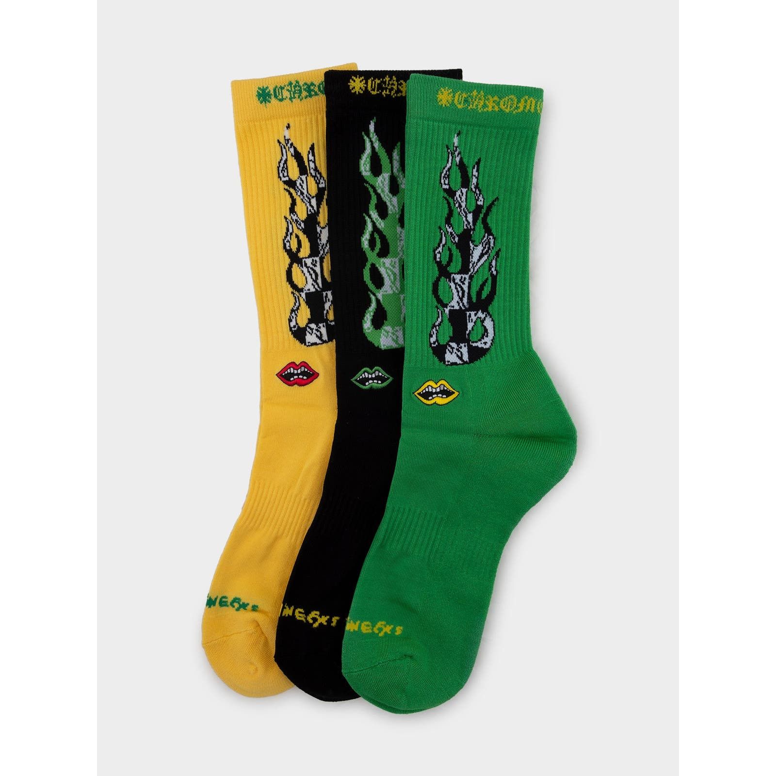 image of Chrome Hearts Flame Chomper Socks in Green, Men's
