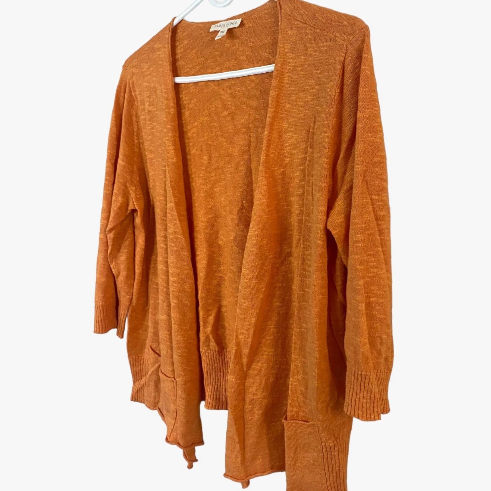 Eileen Fisher Eileen Fisher Cardigan Women Petite Medium Orange Linen Blend Long Sleeve Pockets Size M / US 6-8 / IT 42-44 - 2 Thumbnail