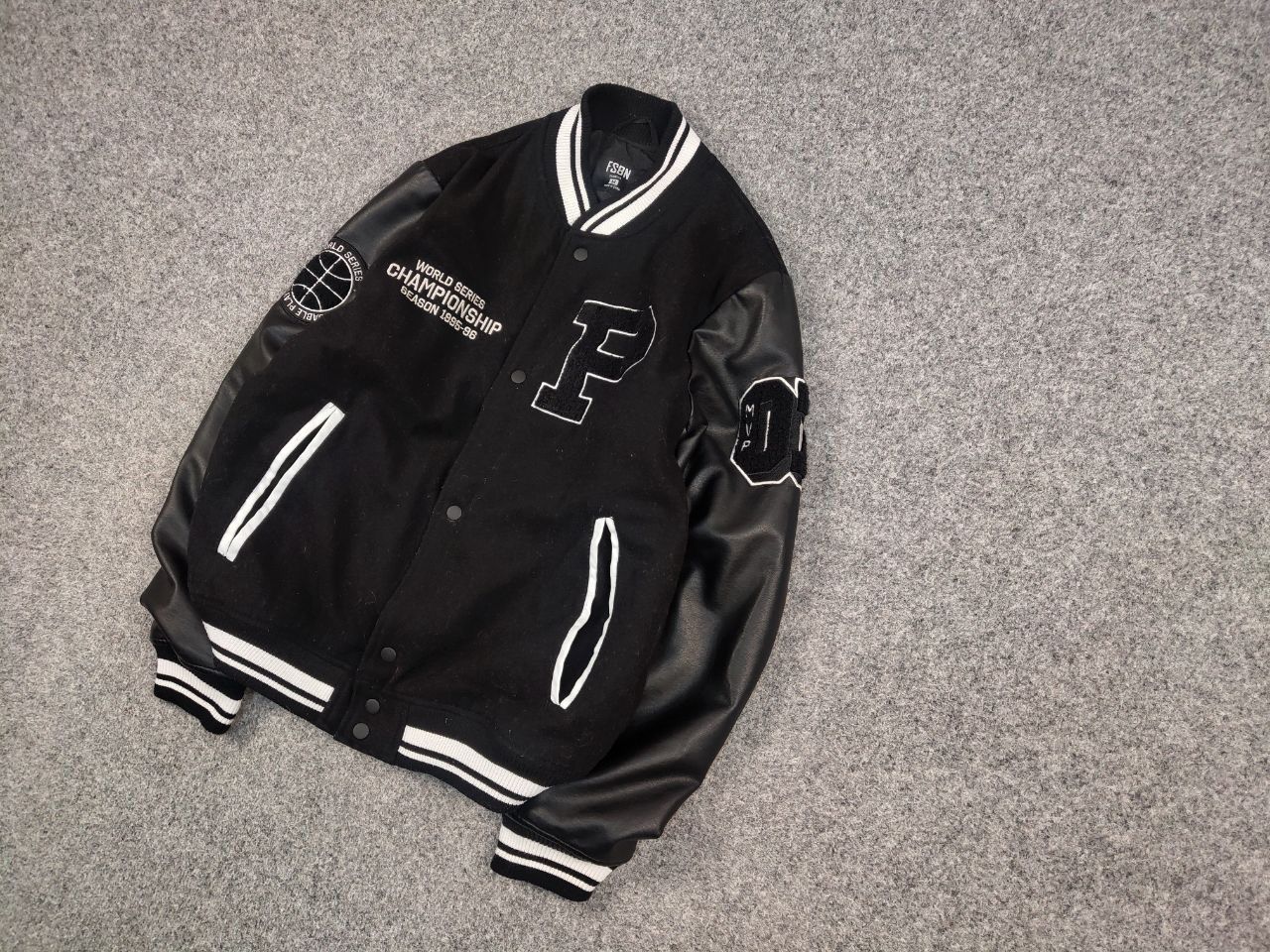 Vintage Vintage 90's Japan Varsity Bomber Jacket Black Letterman Grailed
