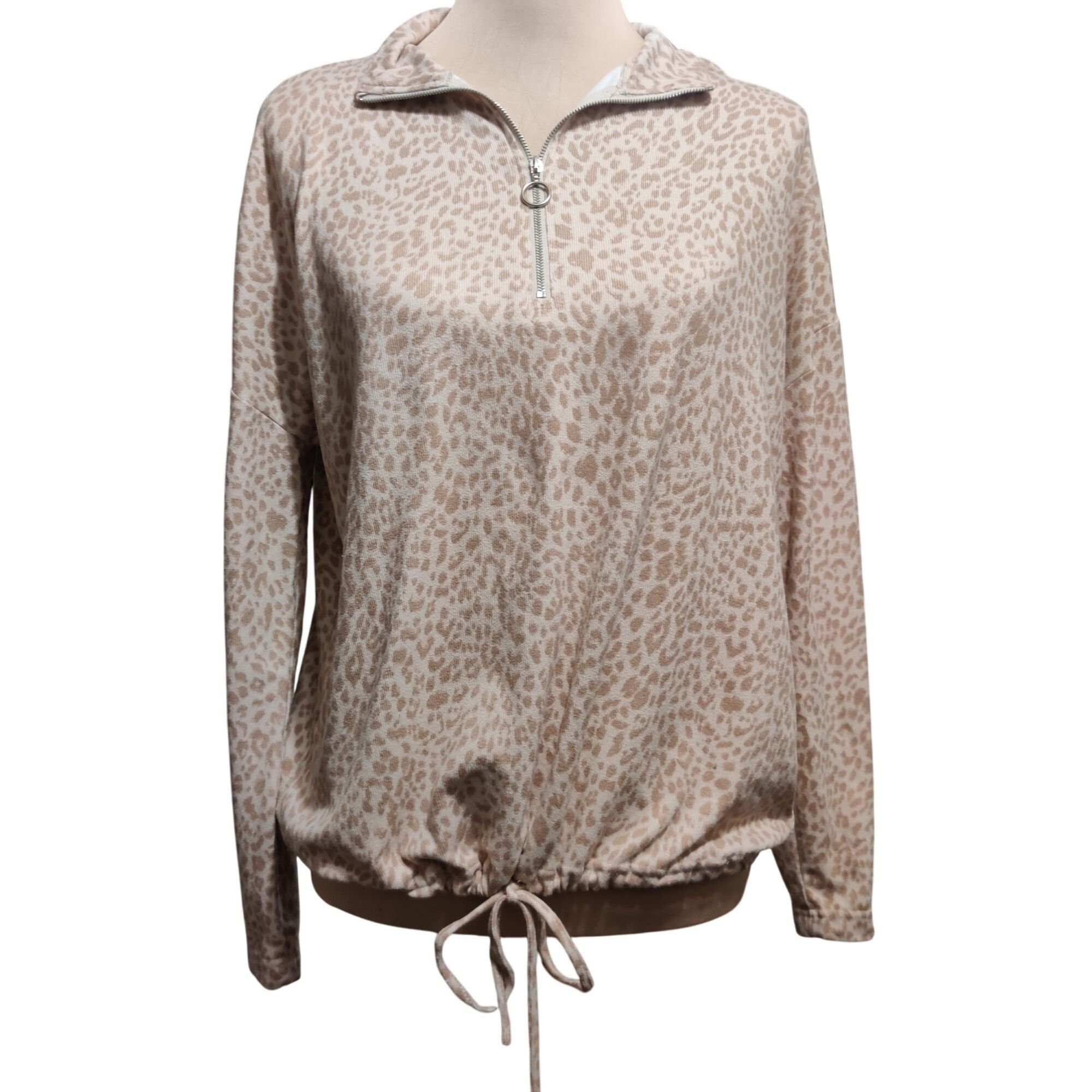 Other Fred David Beige Leopard Quarter Zip Cropped Pullover Drawst Size M / US 6-8 / IT 42-44 - 1 Thumbnail