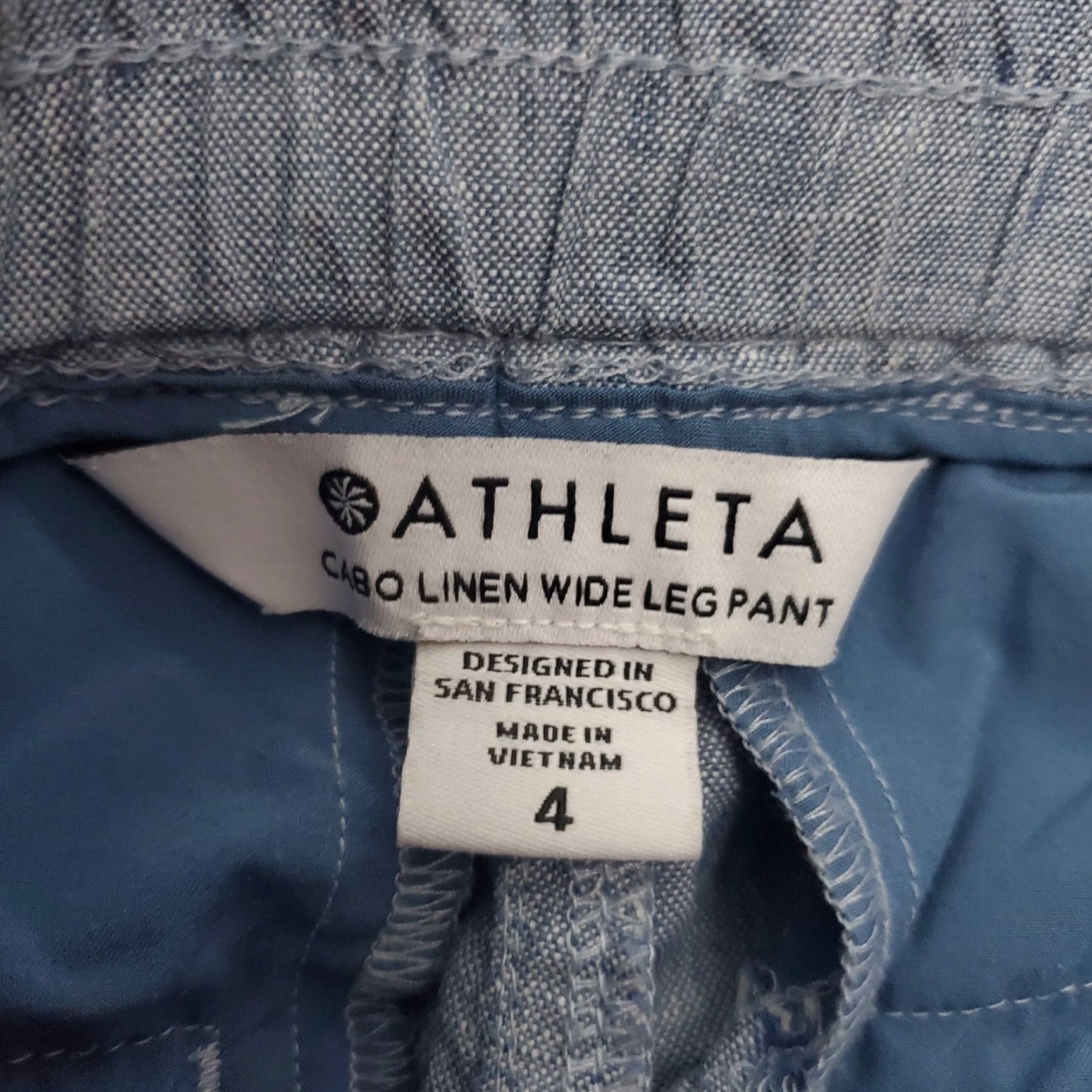 Athleta Athleta Pants Women 4 Blue Cabo Linen Wide Leg Elastic Waist Zip Pockets Beachy Size 27" / US 4 / IT 40 - 3 Thumbnail