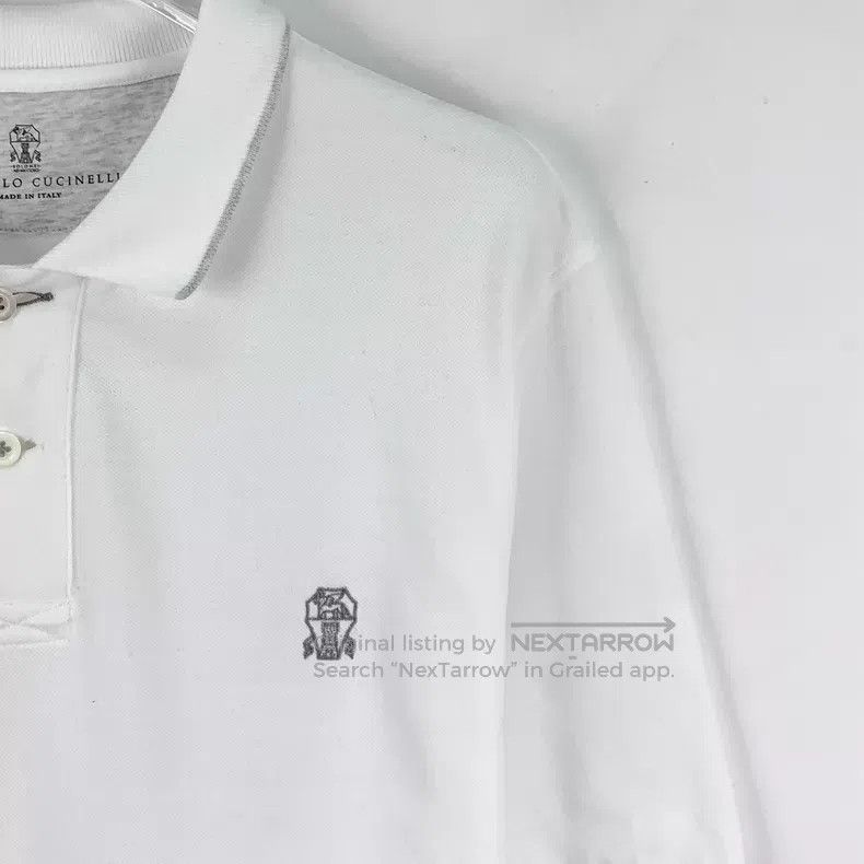 Brunello Cucinelli Brunello Cucinelli White Logo Print Cotton Collar Single B Size US M / EU 48-50 / 2 - 3 Thumbnail