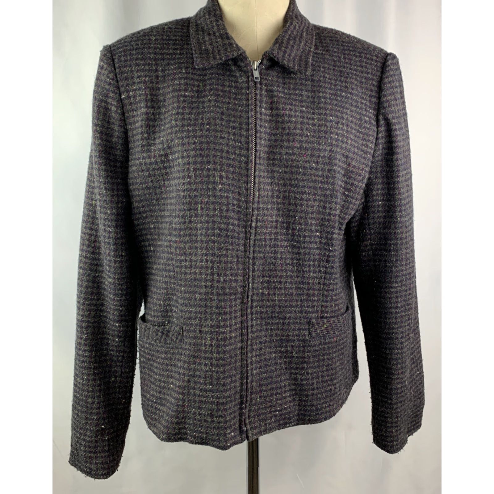 Vintage VINTAGE Dressbarn Zip Front Jacket Women’s Gray Burgundy Wool Blend Tweed Lined 16 Size XXL / US 16-18 / IT 52-54 - 3 Thumbnail