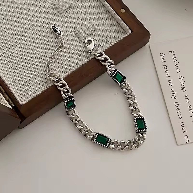 Jewelry Retro Green Stone Chain Bracelet Size ONE SIZE - 2 Thumbnail