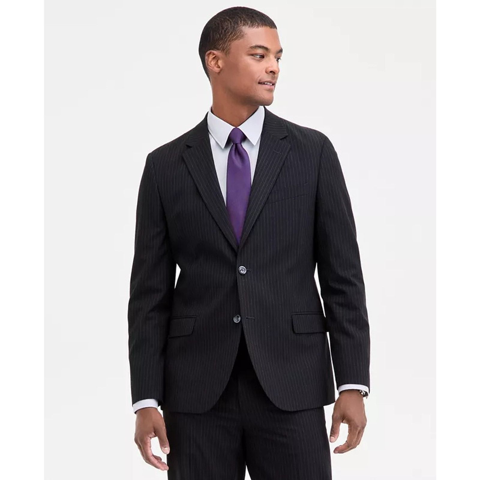 Nautica Nautica Men's Black Stripe Modern-Fit Suit Blazer Size 42S Size 42S - 1 Thumbnail