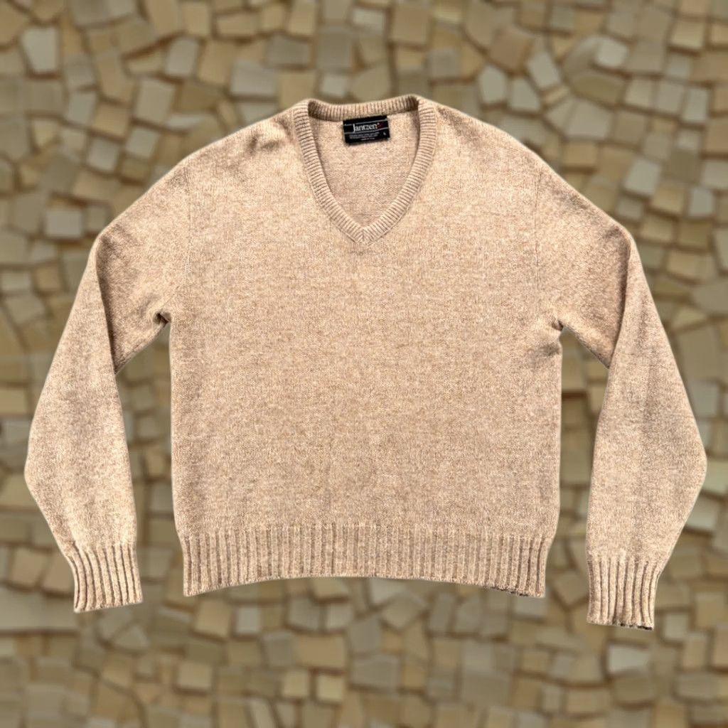 Jantzen VINTAGE Jantzen Sweater Adult LARGE Brown Heather Oatmeal Knit Vneck USA 80s Mens Size US L / EU 52-54 / 3 - 1 Thumbnail