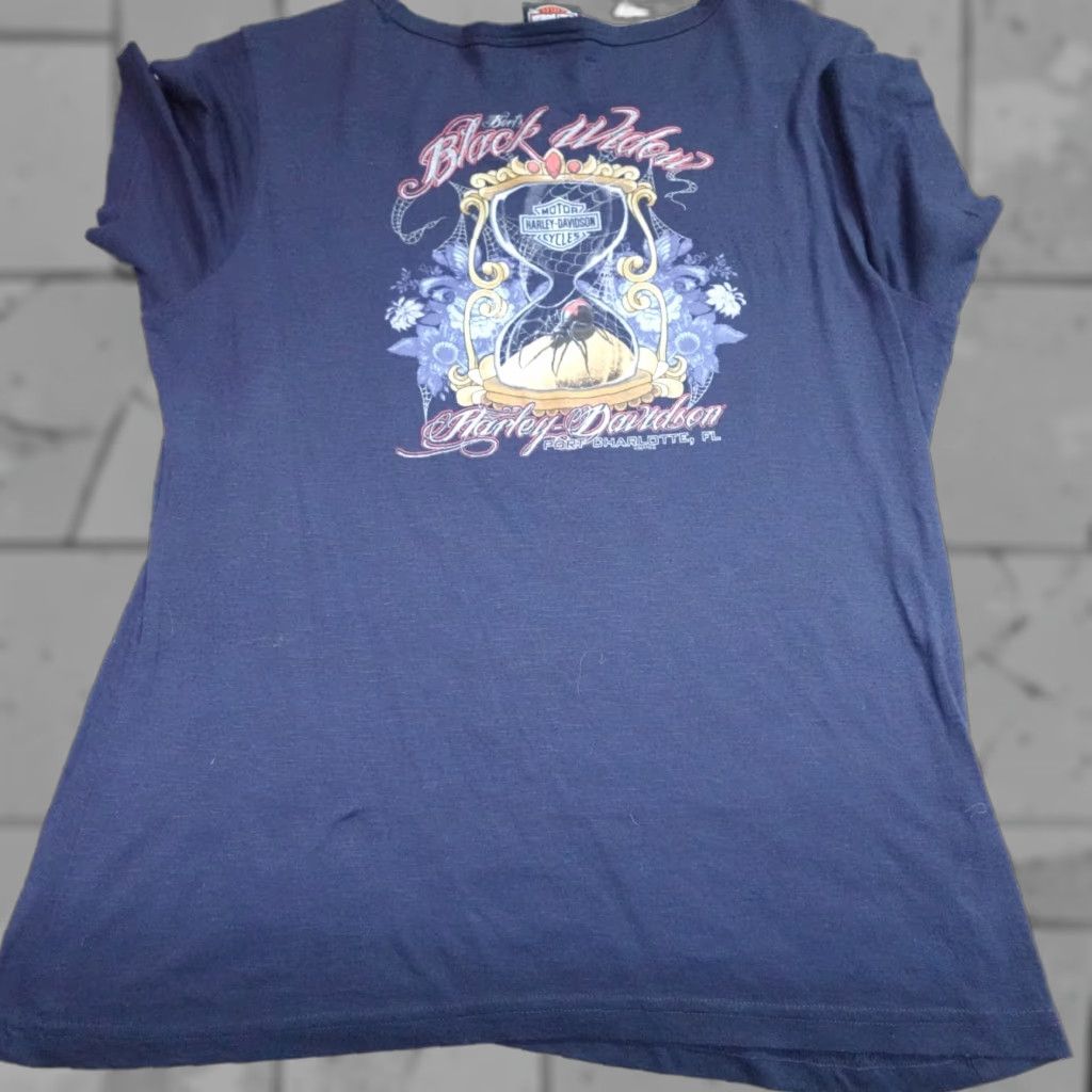 Harley Davidson Harley-Davidson Womens Shirt Large Blue Black Widow Port Charlotte FL Shirt Women L Blue Size L / US 10 / IT 46 - 1 Thumbnail