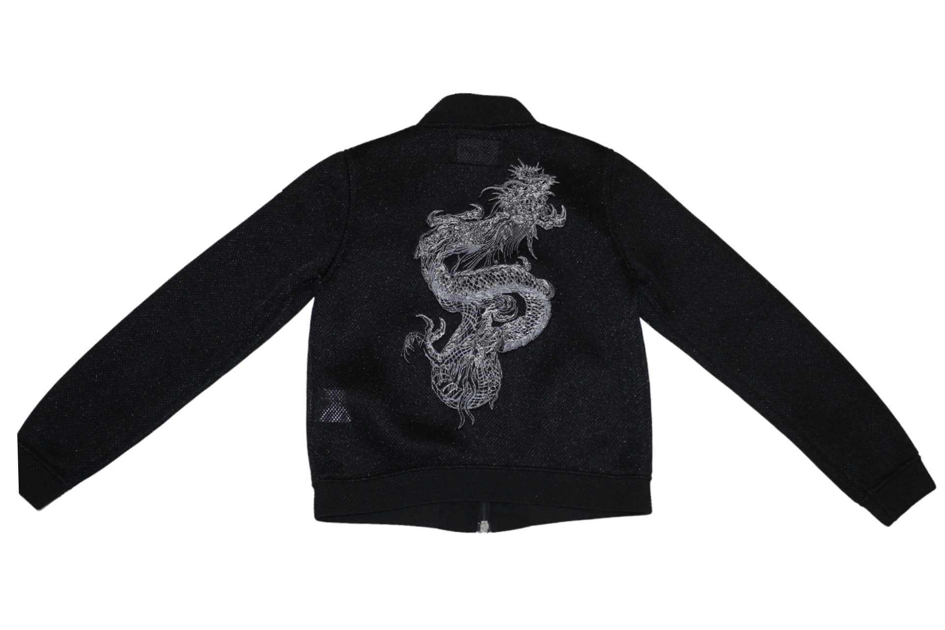 image of Avant Garde x Italian Designers Jet Set Silver Dragon Embroidery Neoprene Mesh Jacket in Black, Wom