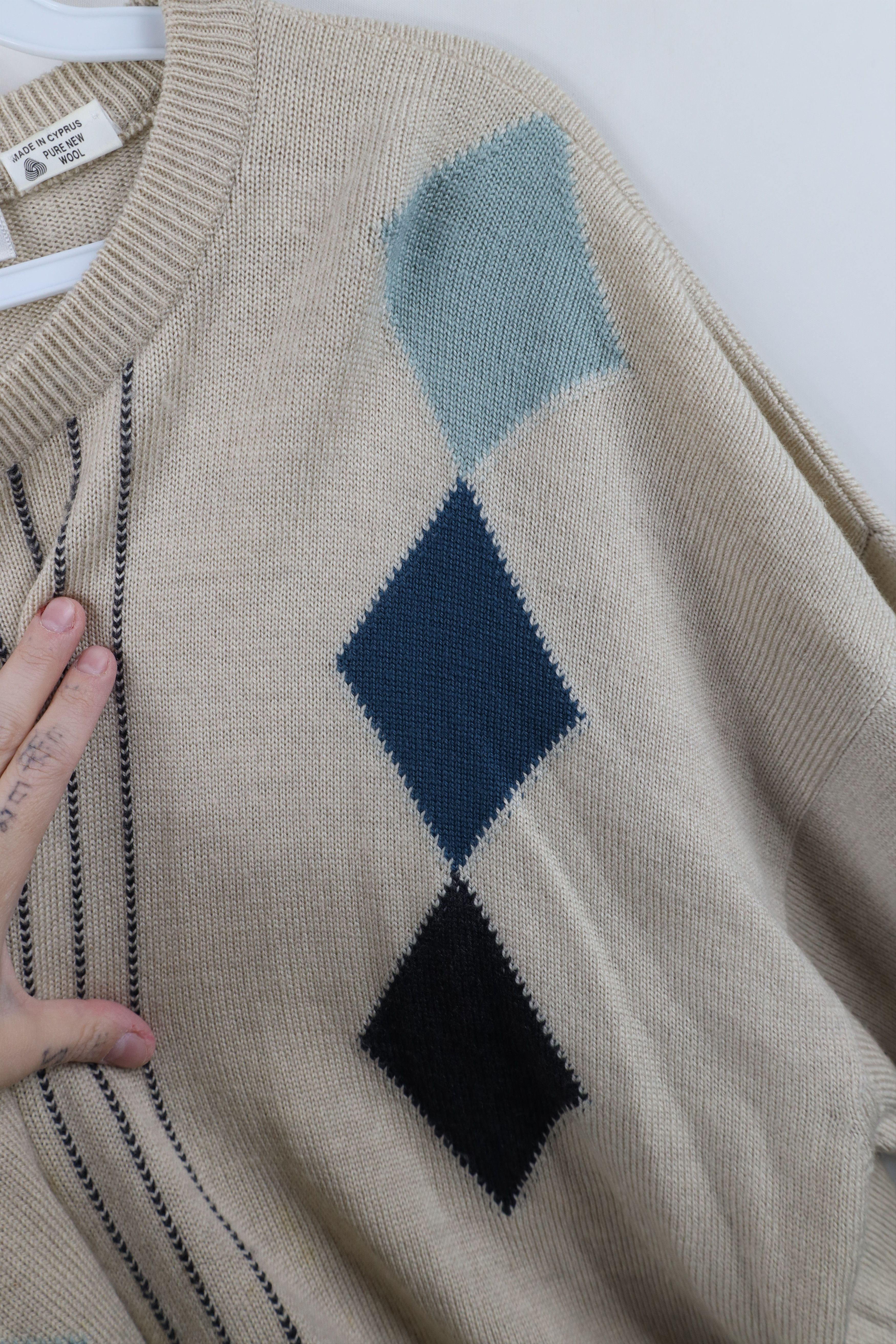 Vintage Vintage 90s Streetwear Argyle Pure New Wool Knit Sweater Size US L / EU 52-54 / 3 - 8 Thumbnail