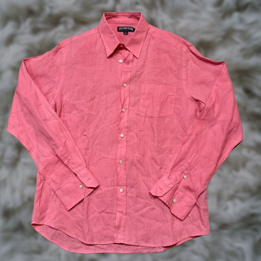 Vilebrequin Vilebrequin Shirt Men's L Pink Linen Button Front Turtle Logo Pocket L/S euc Size US L / EU 52-54 / 3 - 1 Thumbnail