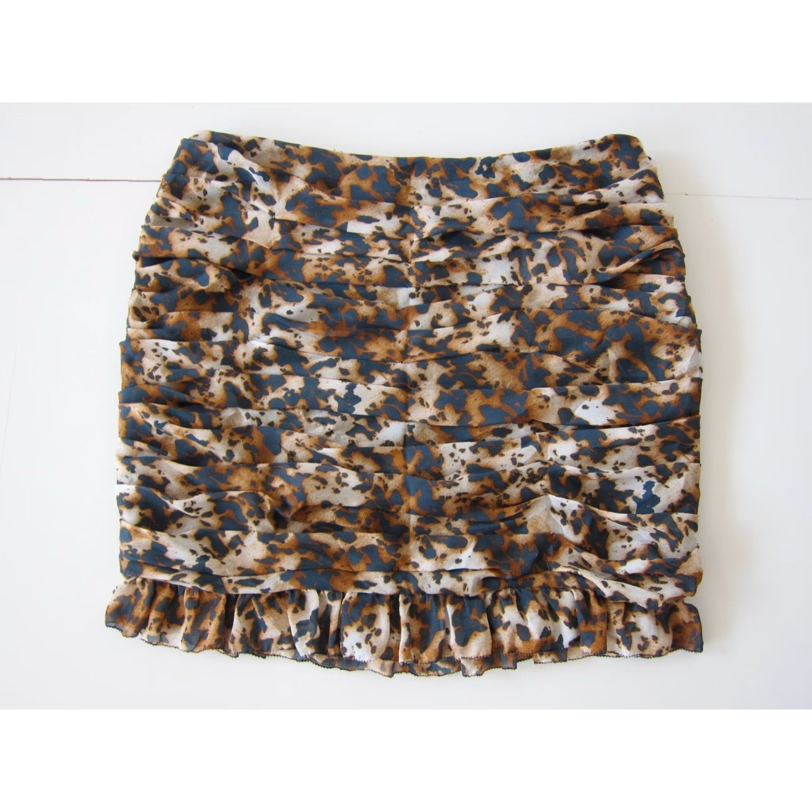 Vintage VINTAGE New York & Company Collection Brown Black Leopard Ruffle Ruched Mini Skirt 8 Size 30" / US 8 / IT 44 - 2 Thumbnail