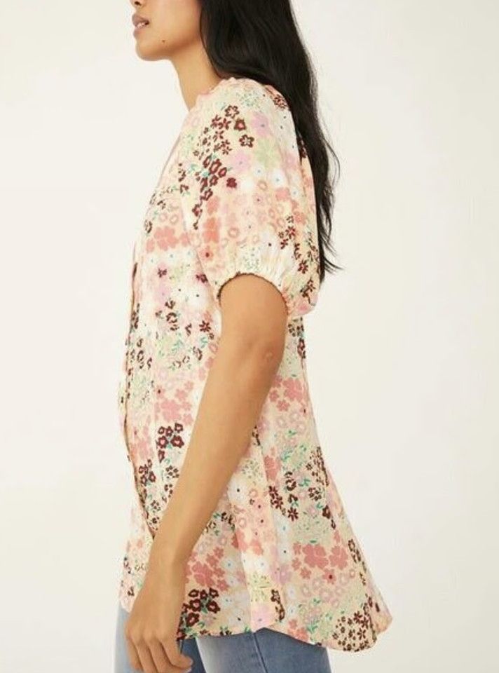 Free People Free People Floral Callie Tunic Button Top ( L ) Size L / US 10 / IT 46 - 2 Thumbnail