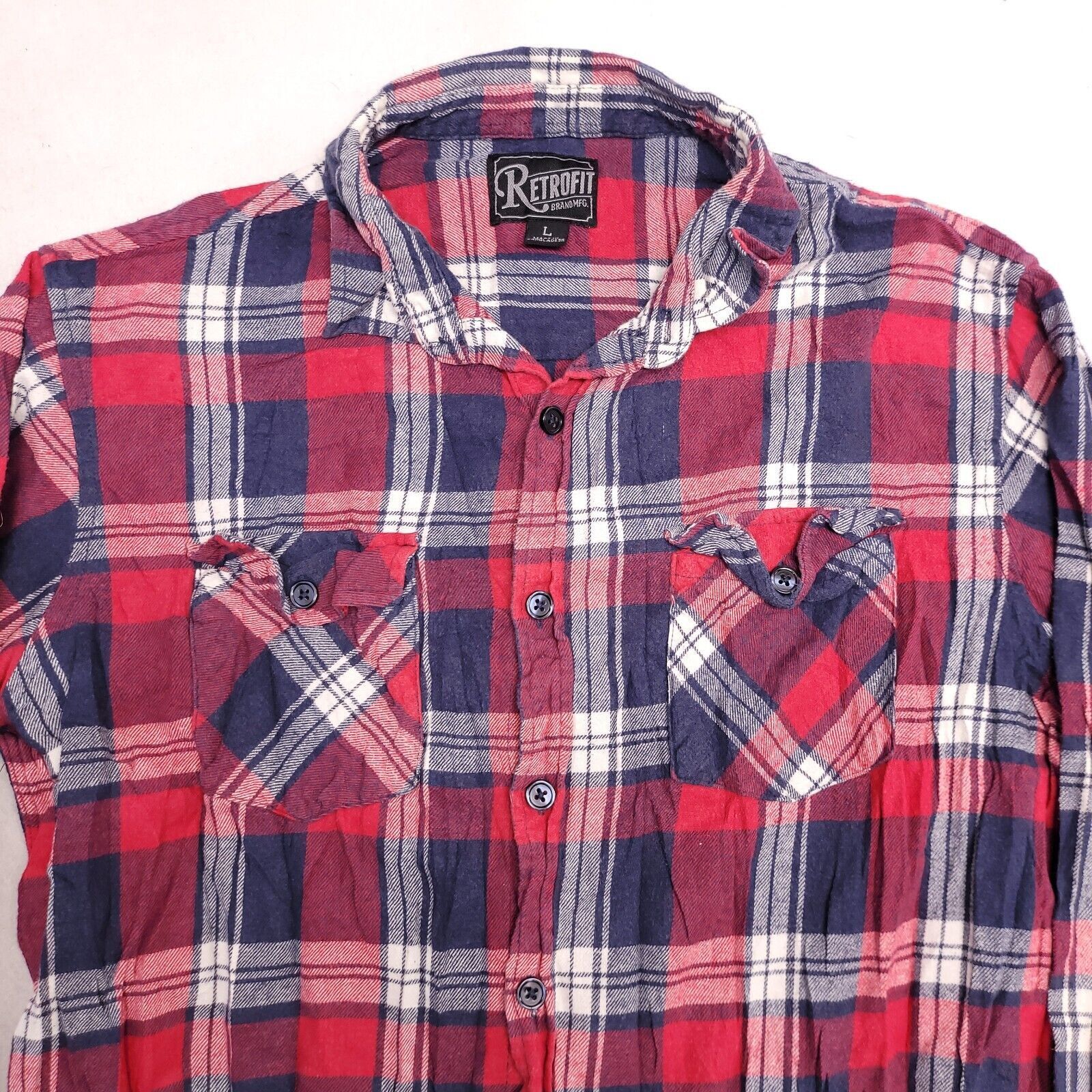 Retrofit Retrofit Madras Flannel Shirt Mens Size Large L Red Blue Size US L / EU 52-54 / 3 - 1 Thumbnail