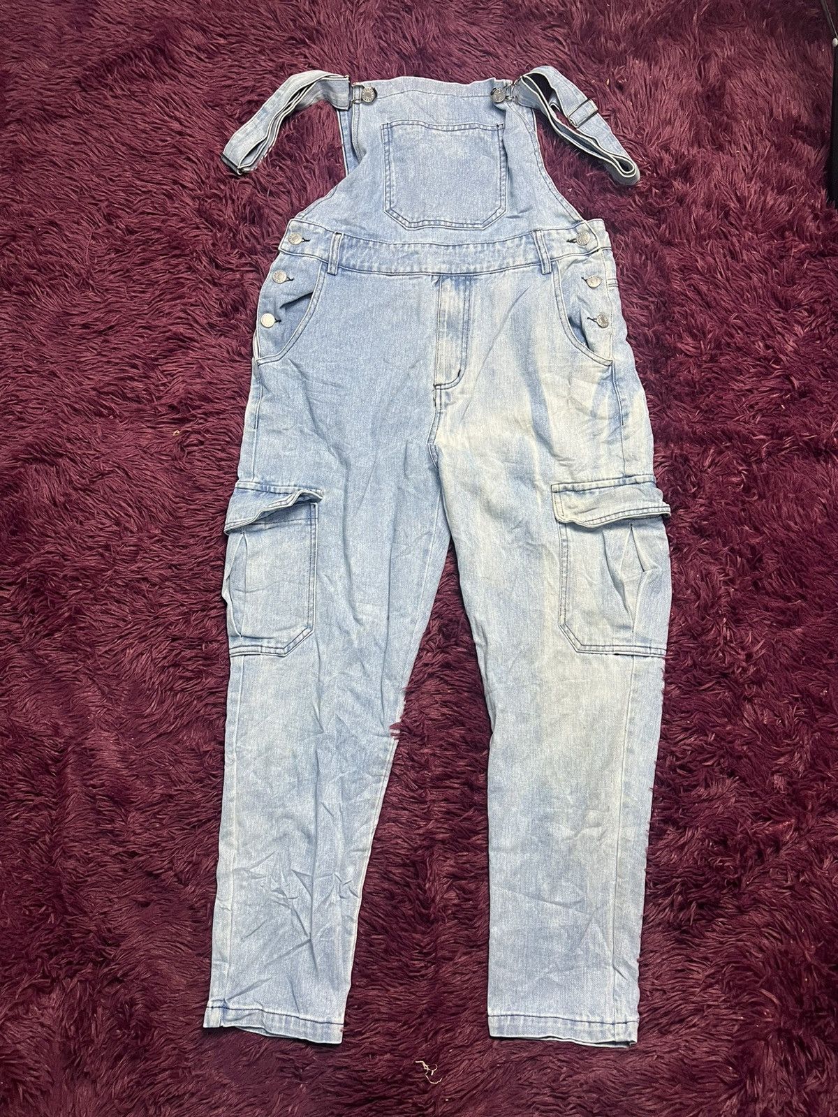 Japanese Brand Cnsuncae Men’s Blue Denim Cargo Overalls (47) Size US 33 - 1 Thumbnail