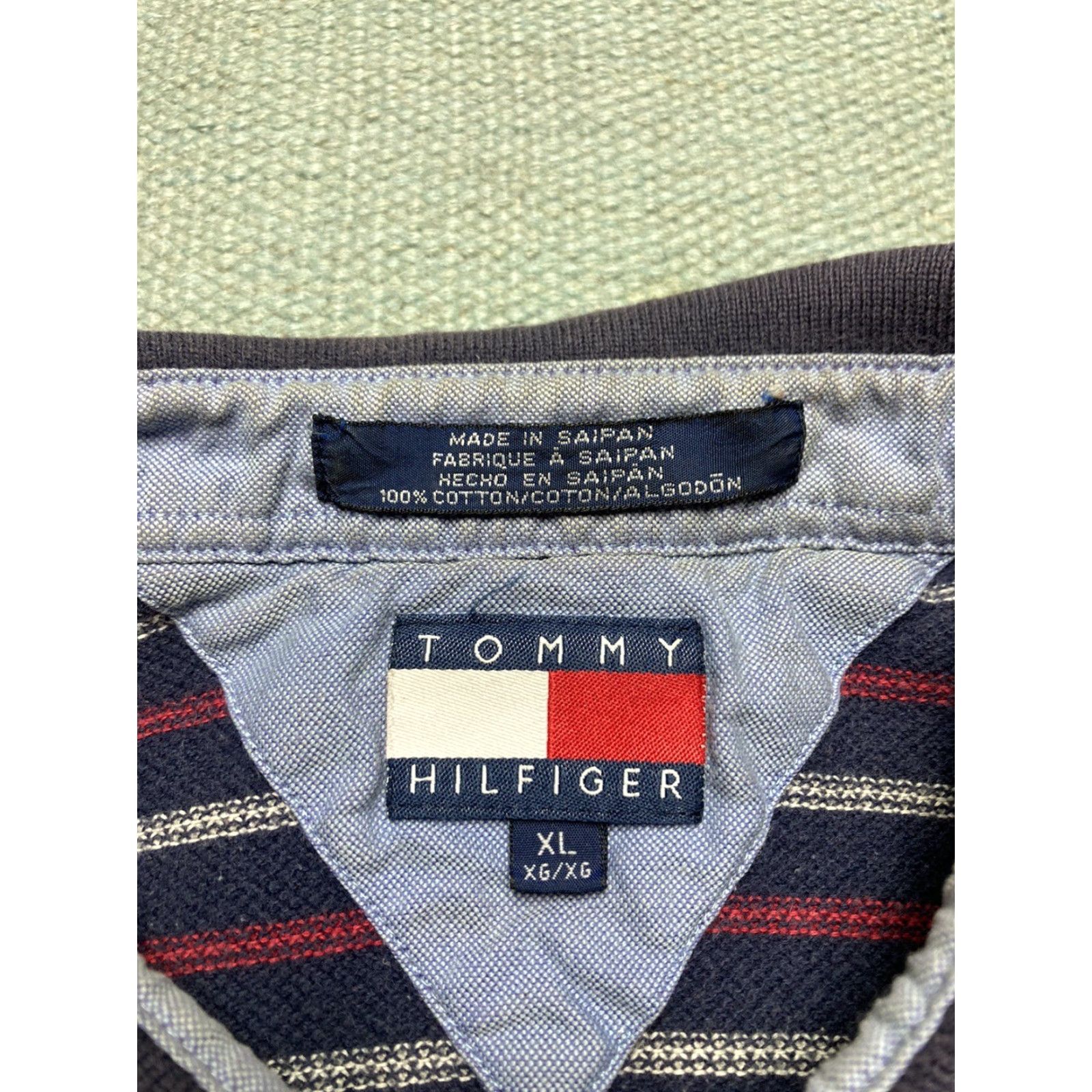 Tommy Hilfiger VINTAGE Tommy Hilfiger Polo Shirt Stripe Navy Blue Short Sleeve Men XL Size US XL / EU 56 / 4 - 3 Thumbnail