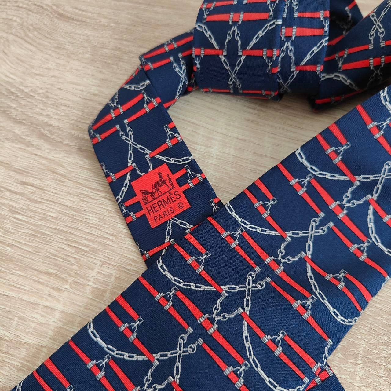 Hermes Hermes Paris Silk Tie 605 SA Chains Blue Size ONE SIZE - 4 Thumbnail