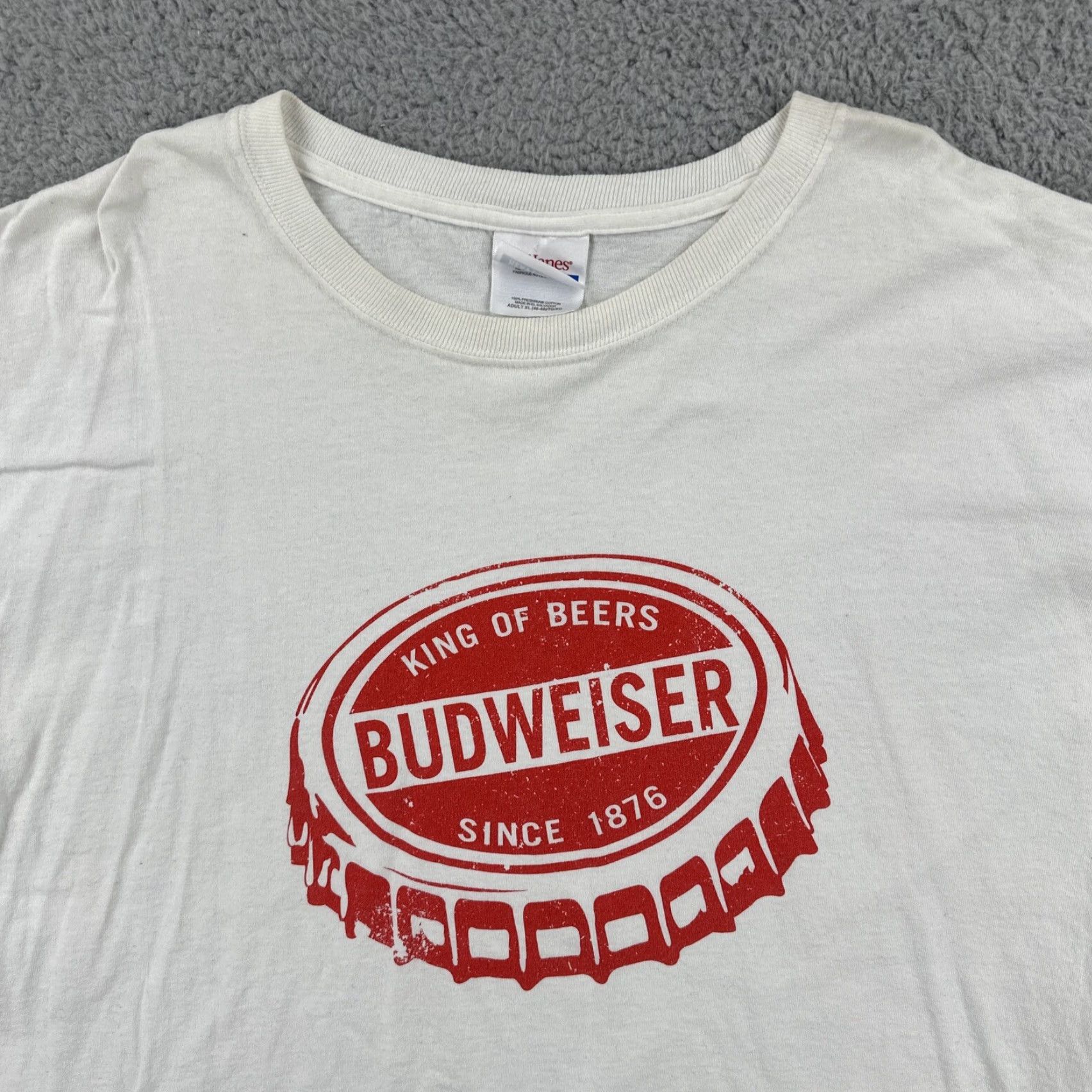 Hanes VINTAGE Hanes T-Shirt XL White Budweiser Logo Beer Crew Neck Short Sleeve Men X-Large White Candy? Size US XL / EU 56 / 4 - 4 Thumbnail