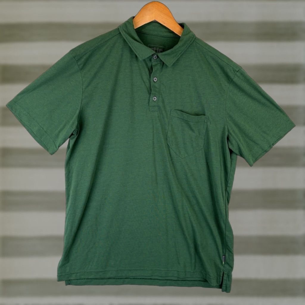 Vintage Stio Polo Shirt Mens L Green Jersey Golf Casual Short Sleeve Button Logo Pocket Stretch Lightweight Size US L / EU 52-54 / 3 - 1 Thumbnail