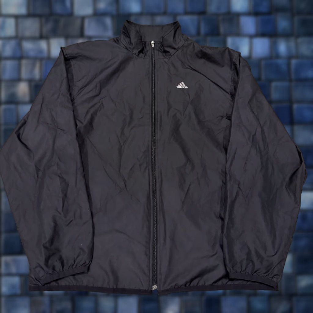 Adidas ADIDAS Mens Large Full Zip Windbreaker Jacket Pockets Black Acitve Athletic Size US L / EU 52-54 / 3 - 1 Thumbnail