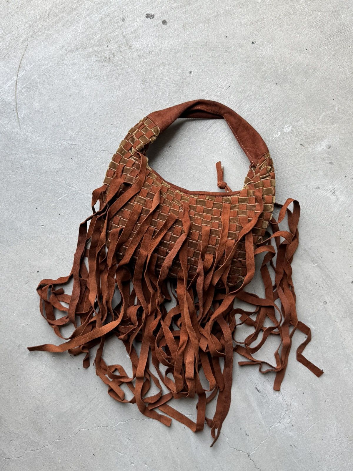 Bottega Veneta Bottega Veneta Fringe Hobo Intrecciato Suede and Velvet Mini Size ONE SIZE - 4 Thumbnail