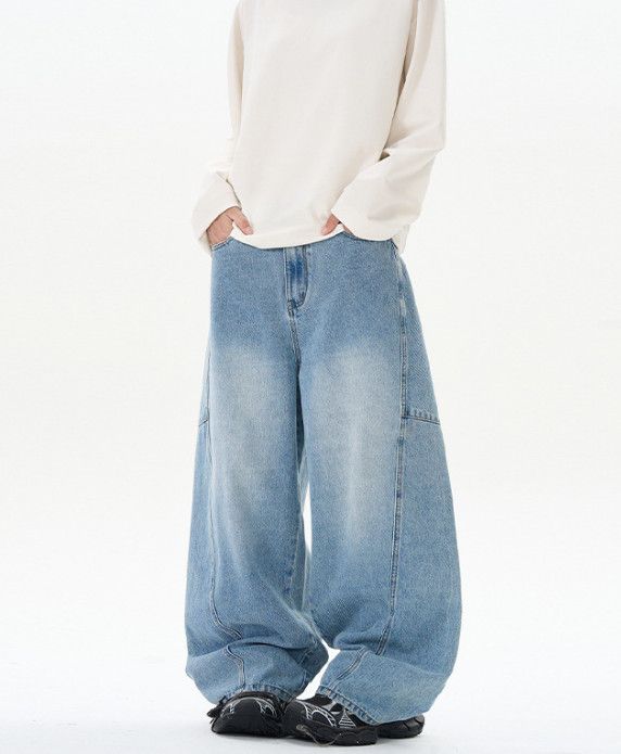Japanese Brand Retro street wide-leg patchwork curved blade jeans for men Size US 32 / EU 48 - 2 Thumbnail
