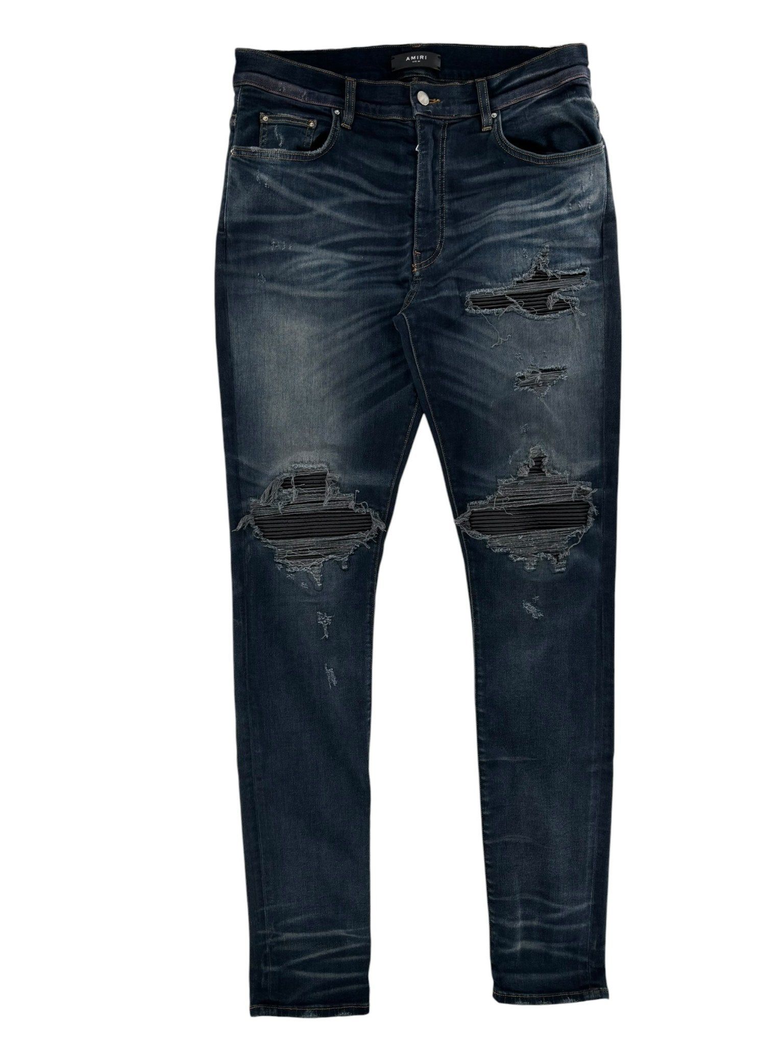 Amiri MX1 Leather Patch Jeans Deep Indigo/Black Size US 28 / EU 44 - 1 Thumbnail