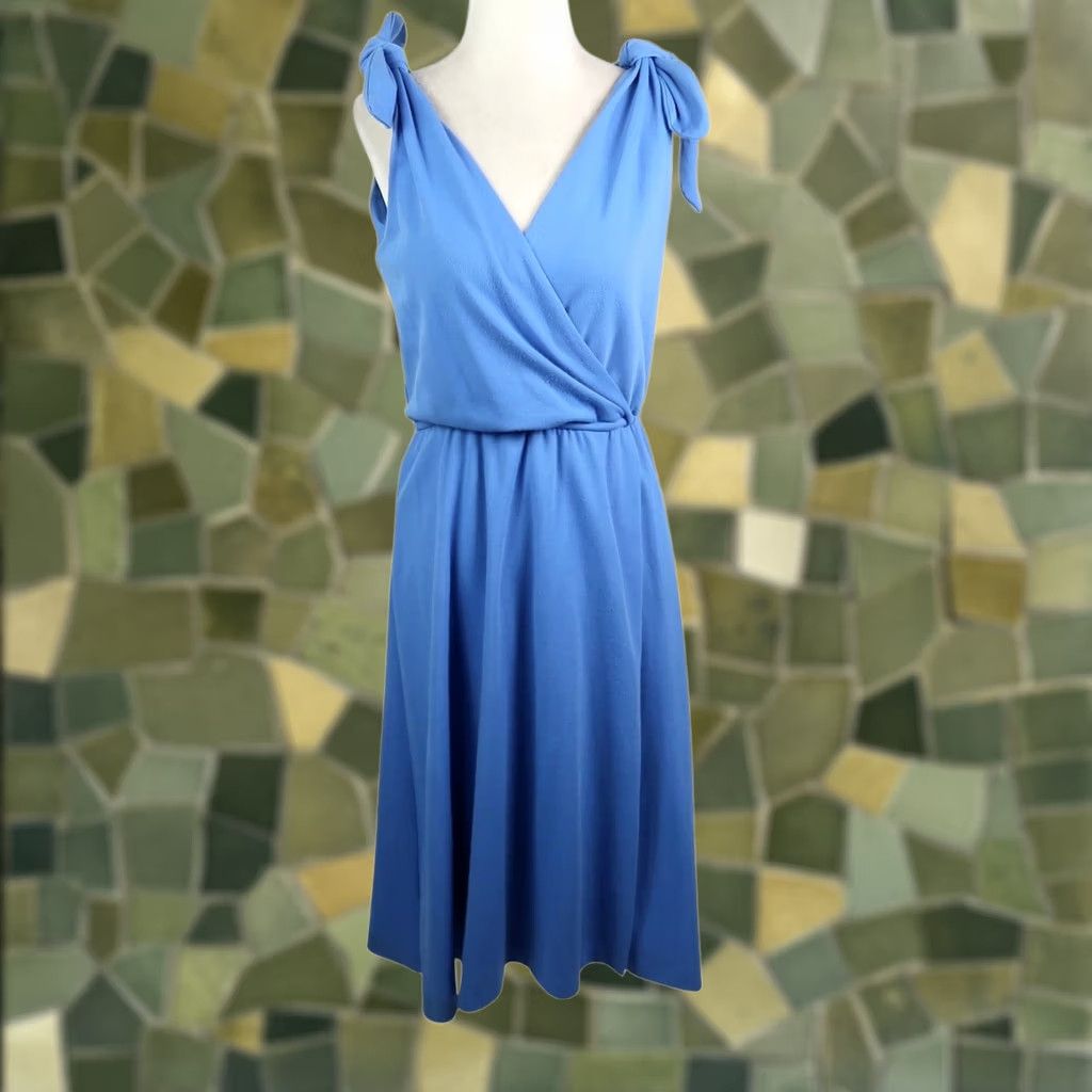 Vintage VINTAGE Starlo Dress A-Line Surplice Midi Dress Blue 8 Womens Sleeveless V-Neck 80s Casual Pattern Solid 80s Starlo Fashions Size M / US 6-8 / IT 42-44 - 1 Thumbnail