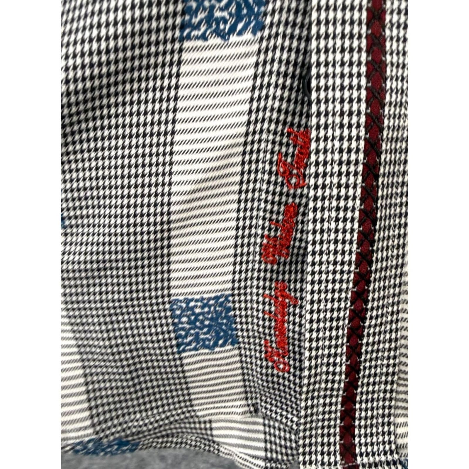 Robert Graham Robert Graham Dress Shirt Mens M Black White Houndstooth Embroidered Flip Cuff Long Sleeve Size 40R - 5 Thumbnail