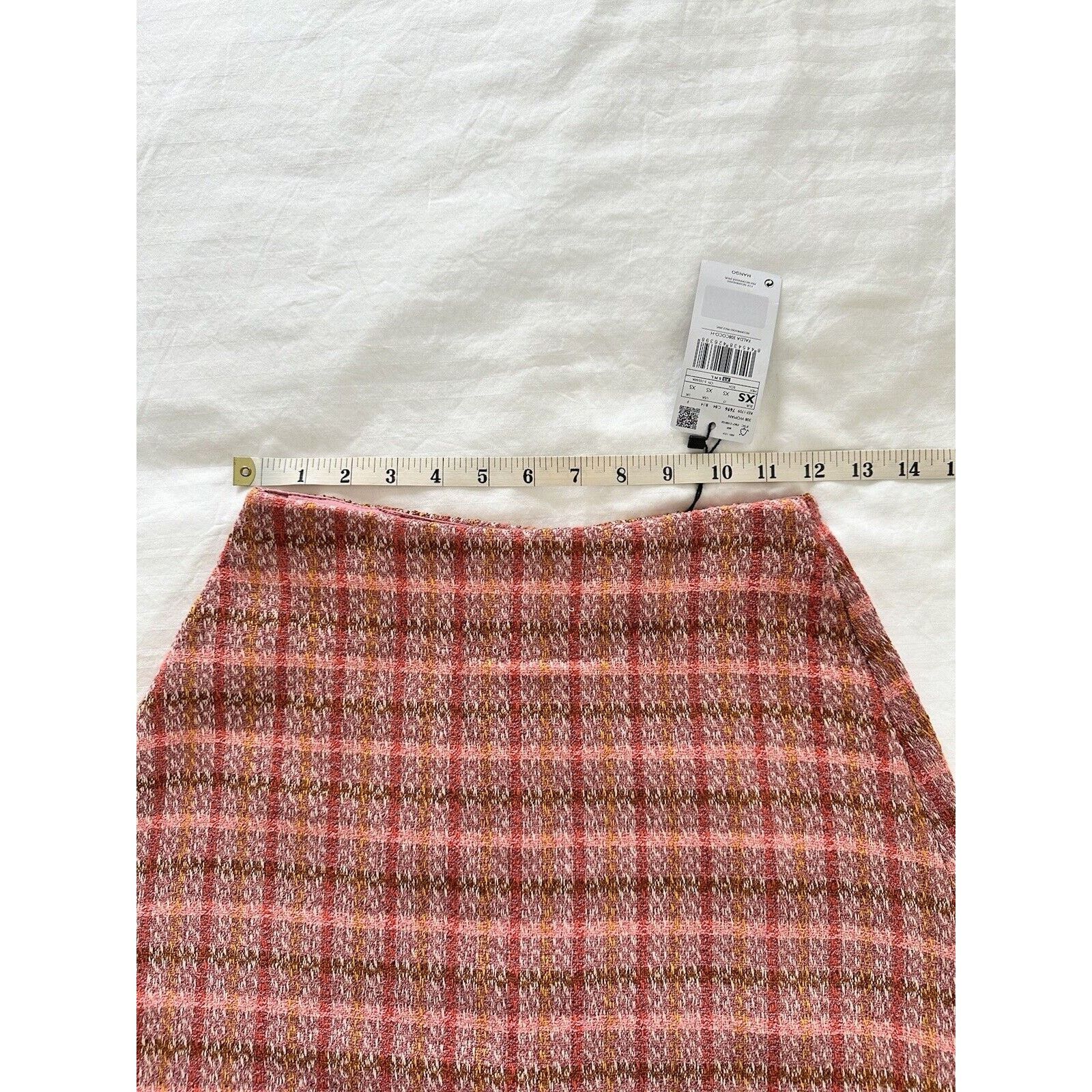 Mango Mango Skort Pink Peach Orange Plaid Pattern Women’s XS NWT Size 23" - 3 Thumbnail