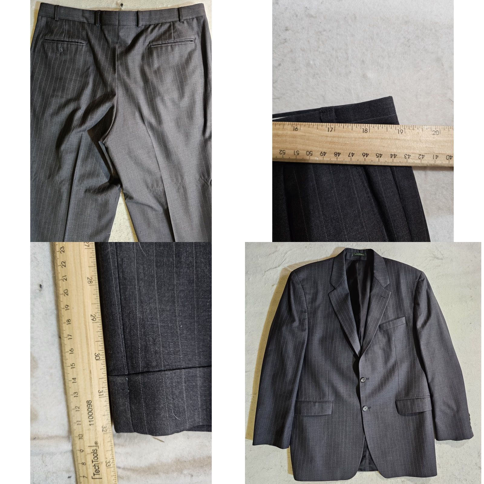 Ralph Lauren VINTAGE Lauren By RALPH LAUREN 100% Wool Grey Pin Striped 2pc Suit Mens 44 Long 38x32 Pants Size 44R - 9 Thumbnail