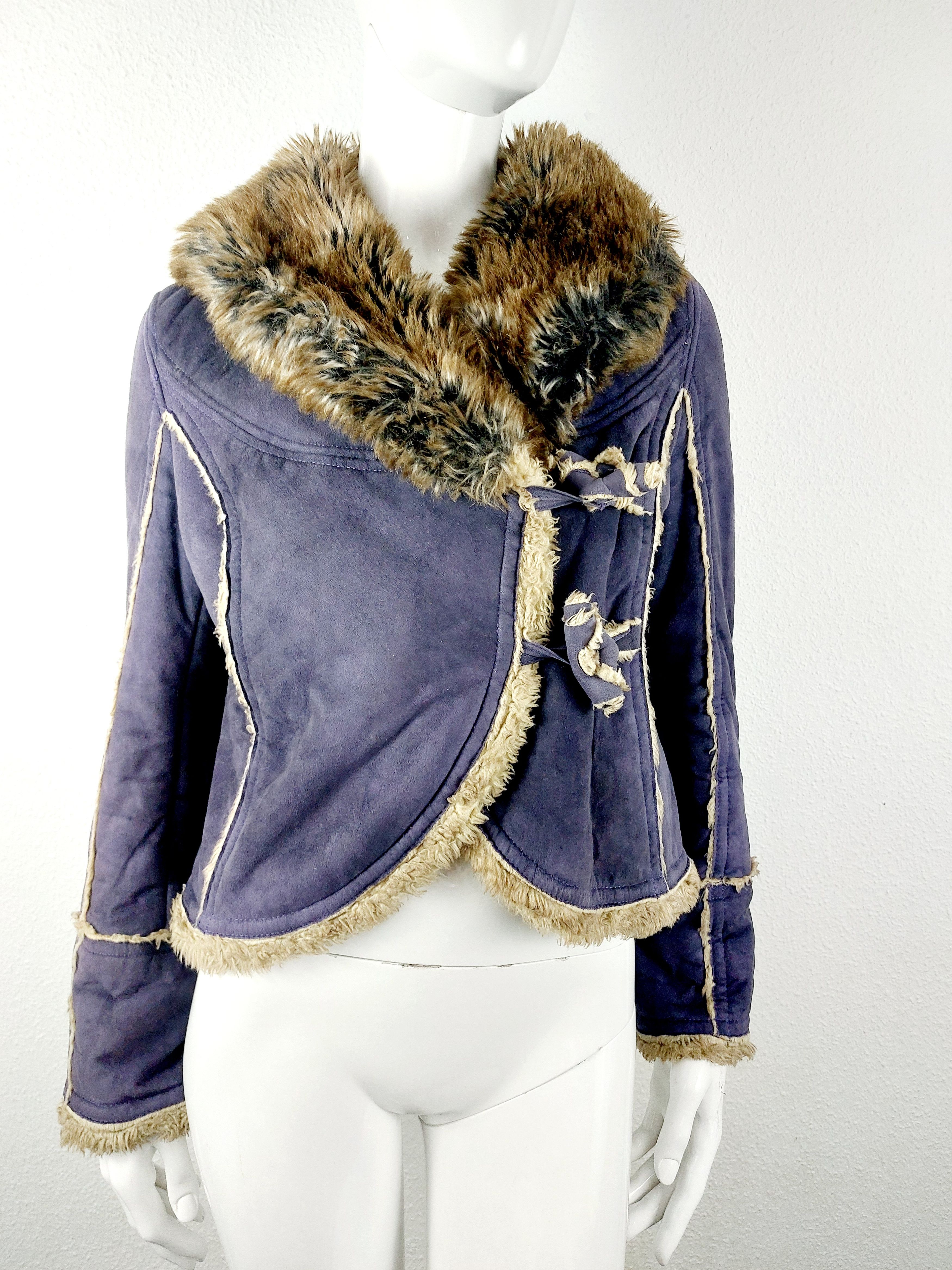 Miss Sixty Miss Sixty Faux Fur Suede Blue Navy Cropped Jacket Coat Size S / US 4 / IT 40 - 3 Thumbnail