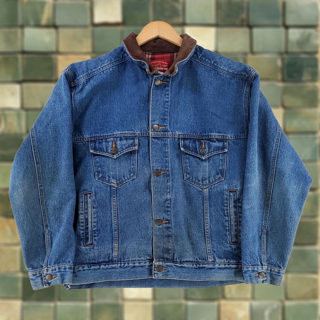 Marlboro VINTAGE Marlboro Country Store Denim Jacket Leather Collar Trucker Mens L Blue 90s Y2K Jacket Mens L Size US L / EU 52-54 / 3 - 1 Thumbnail