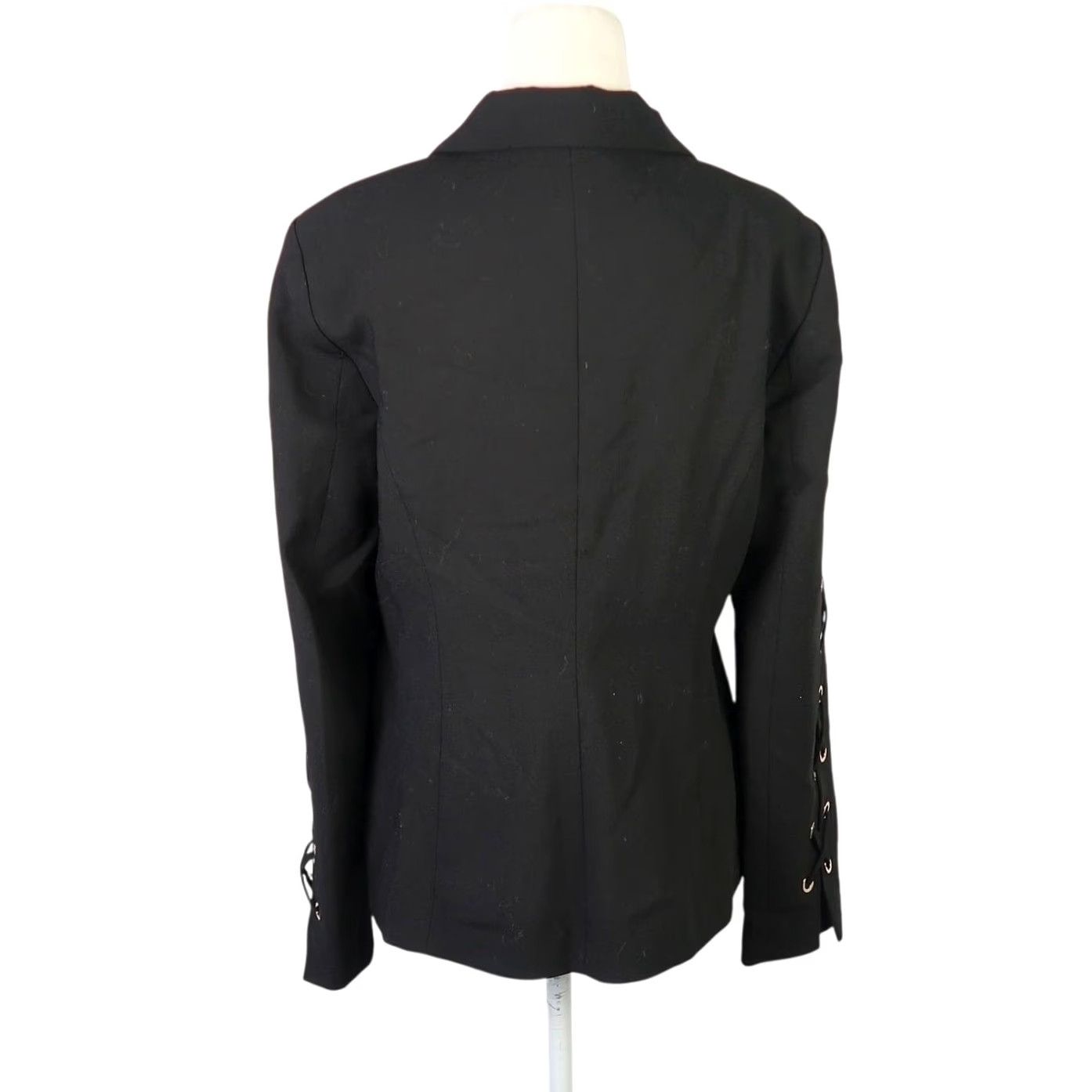 Calvin Klein Calvin Klein Black Blazer Jacket w/ Lace-Up Sleeves 8 Womens Block Color Solid Long Sleeve Blazer Size M / US 6-8 / IT 42-44 - 5 Thumbnail