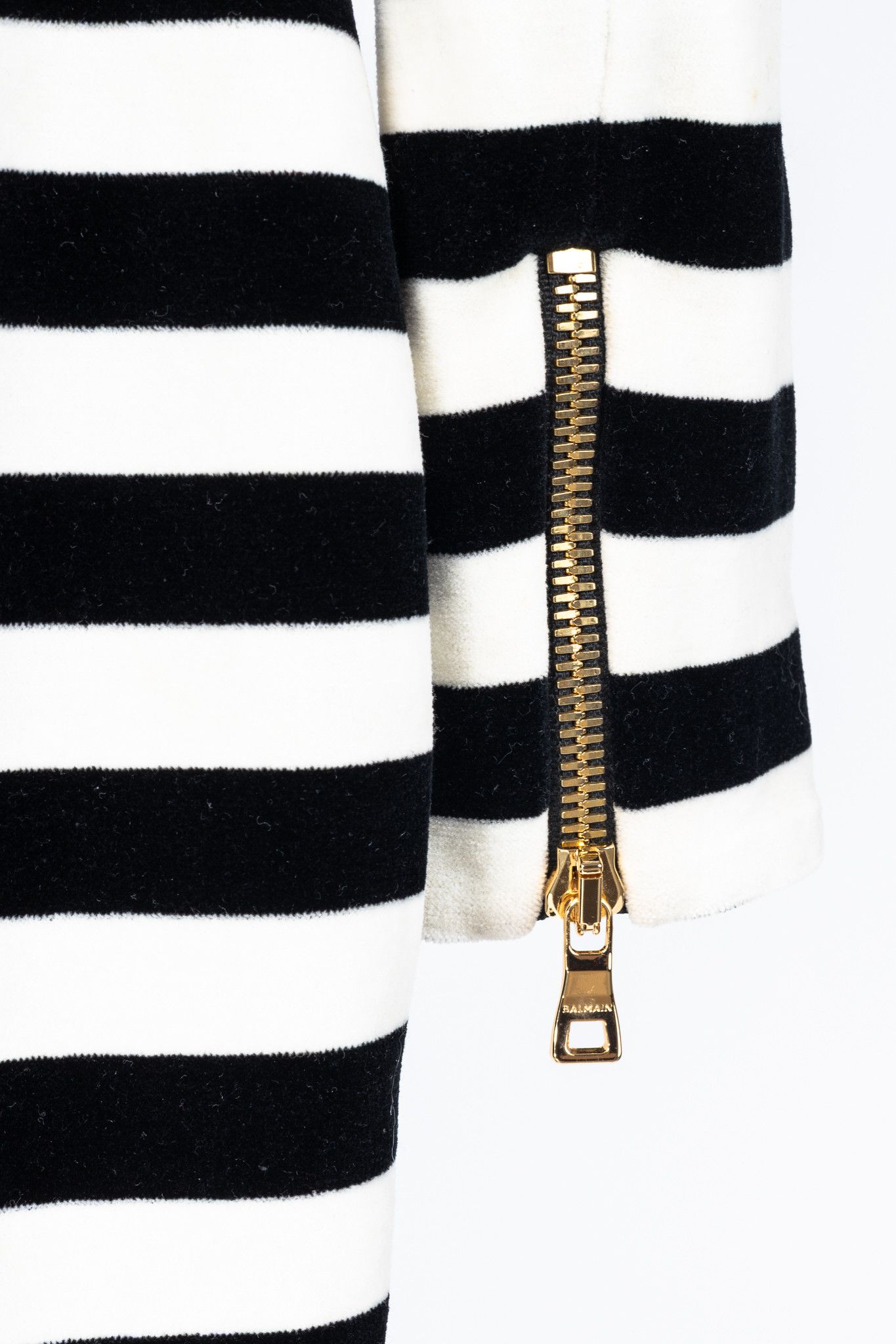 Balmain Balmain Black & White Striped Velvet Long-Sleeve Mini Dress Size L / US 10 / IT 46 - 8 Thumbnail